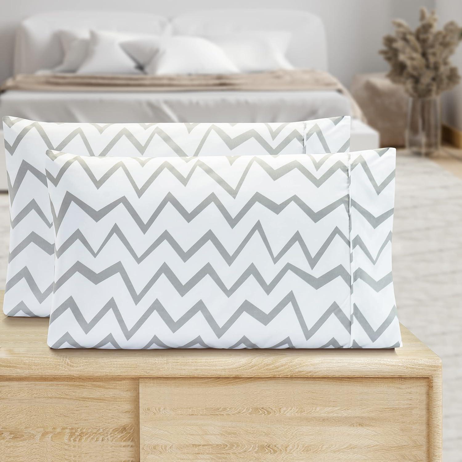 Gray Chevron Patterned Queen Microfiber Pillowcases Set