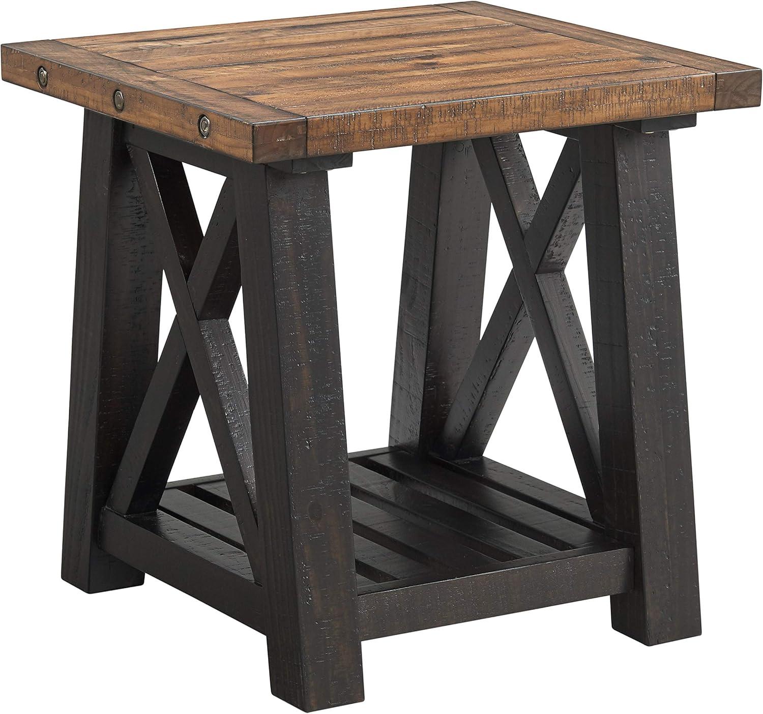 End Table with Slatted Shelf and X Legs, Brown and Black- Saltoro Sherpi