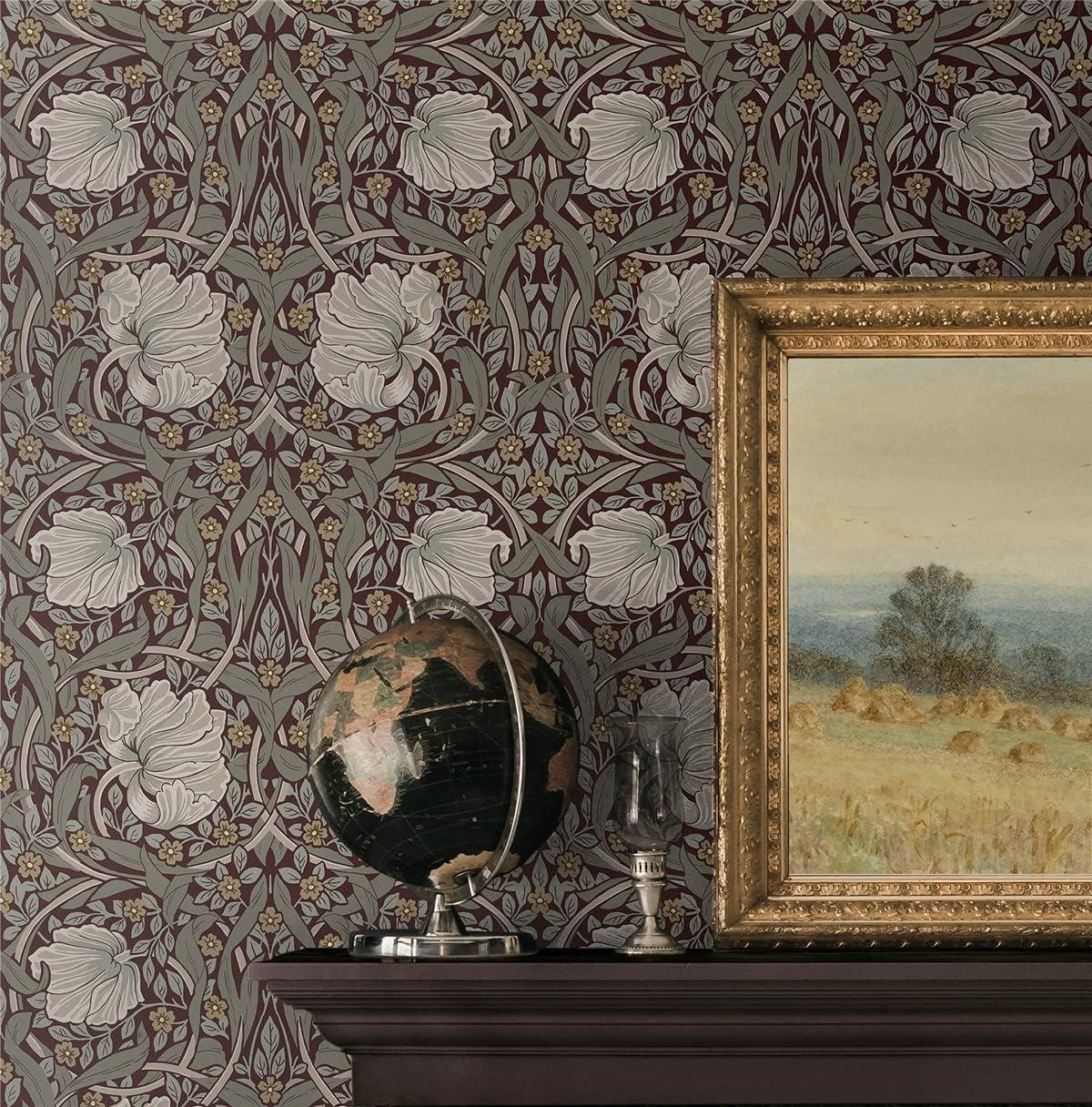 NextWall Auburn & Eucalyptus Pimpernel Floral Peel and Stick Wallpaper