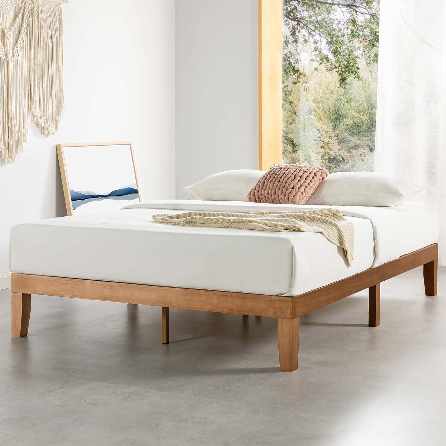 Natural Pine Full Solid Wood Platform Bed with Slats