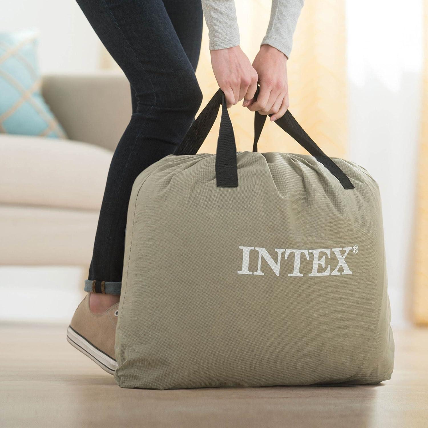 Intex Dura-Beam Pillow Rest Fiber Tech Air Mattress Bed w/ Built In Pump, Twin