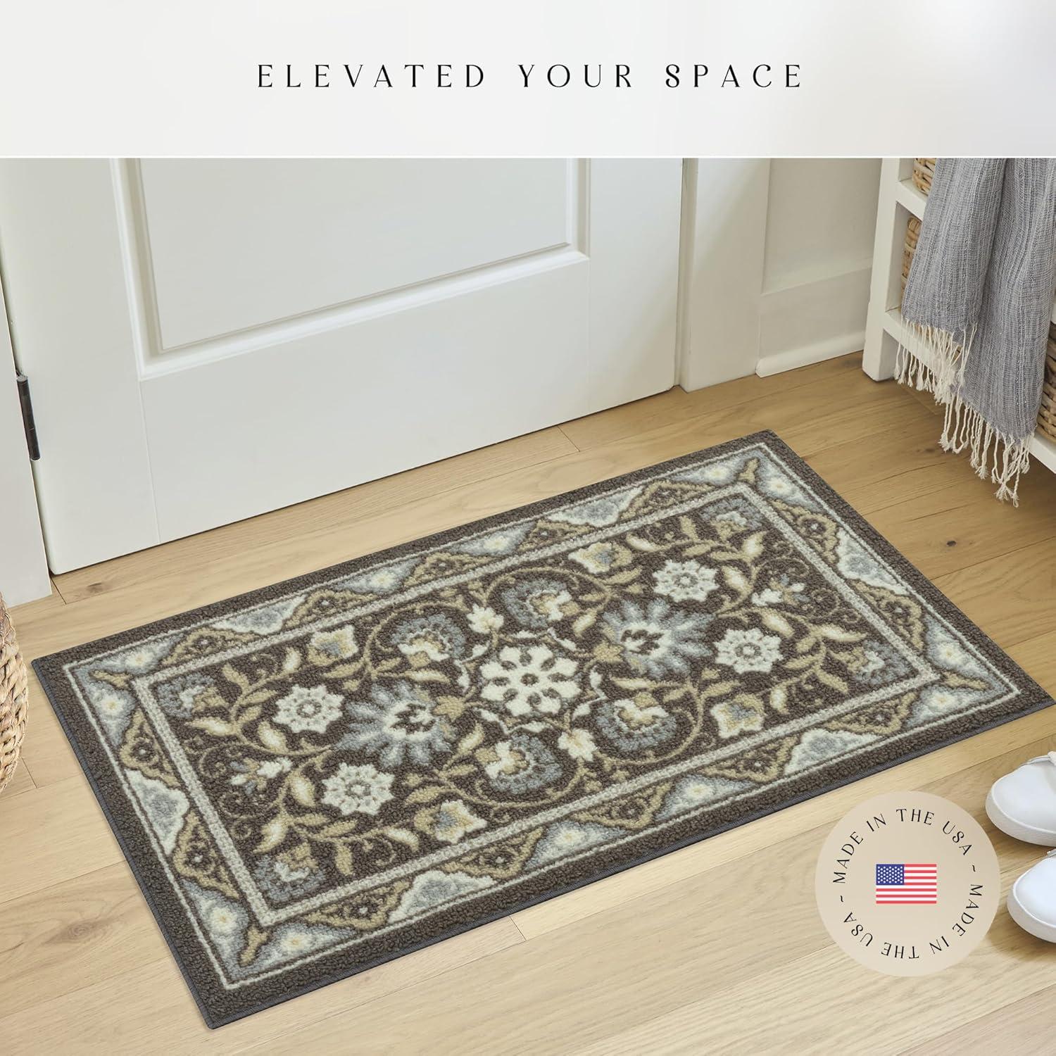 Maples Rugs - Made in USA - Florence Traditional Floral Indoor Accent Rugs, 1'8 x 2'10, Light Brown