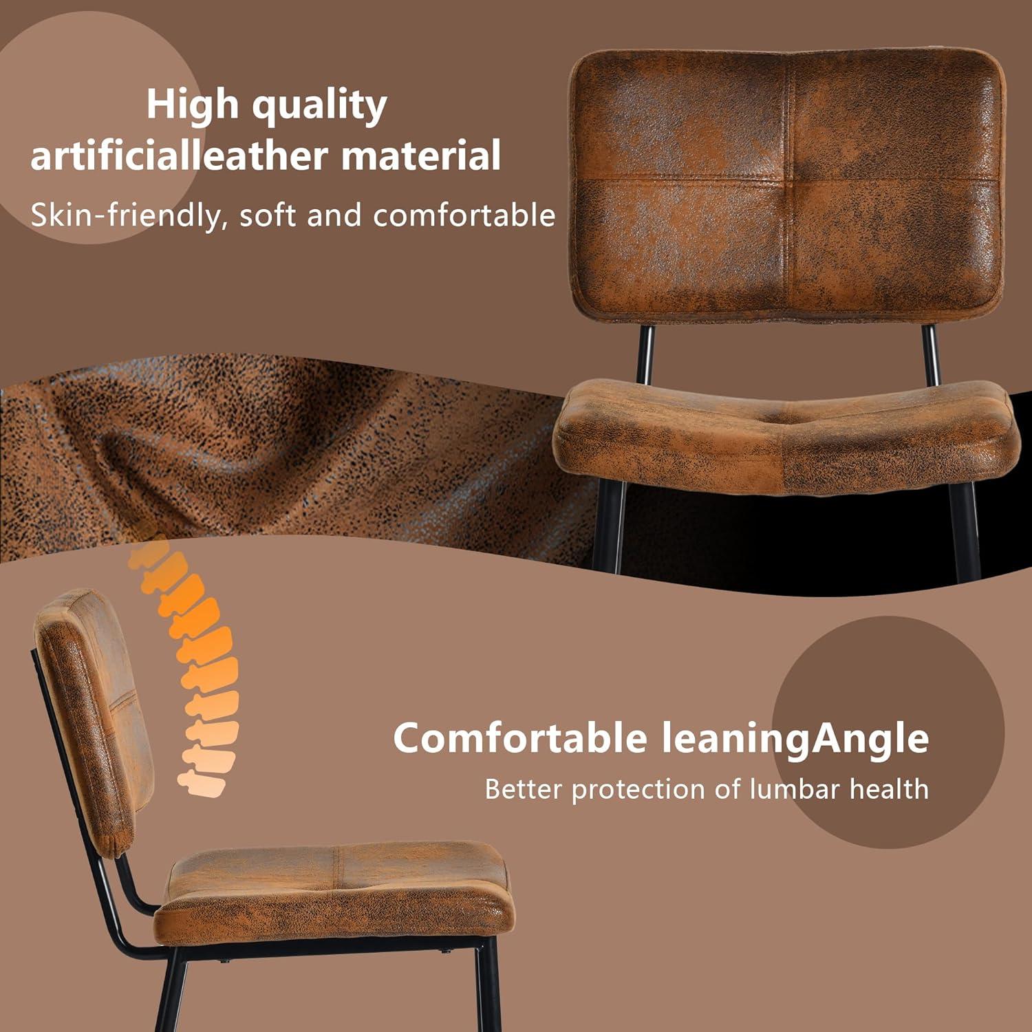 Suede Brown Upholstered Dining Side Chairs with Metal Legs