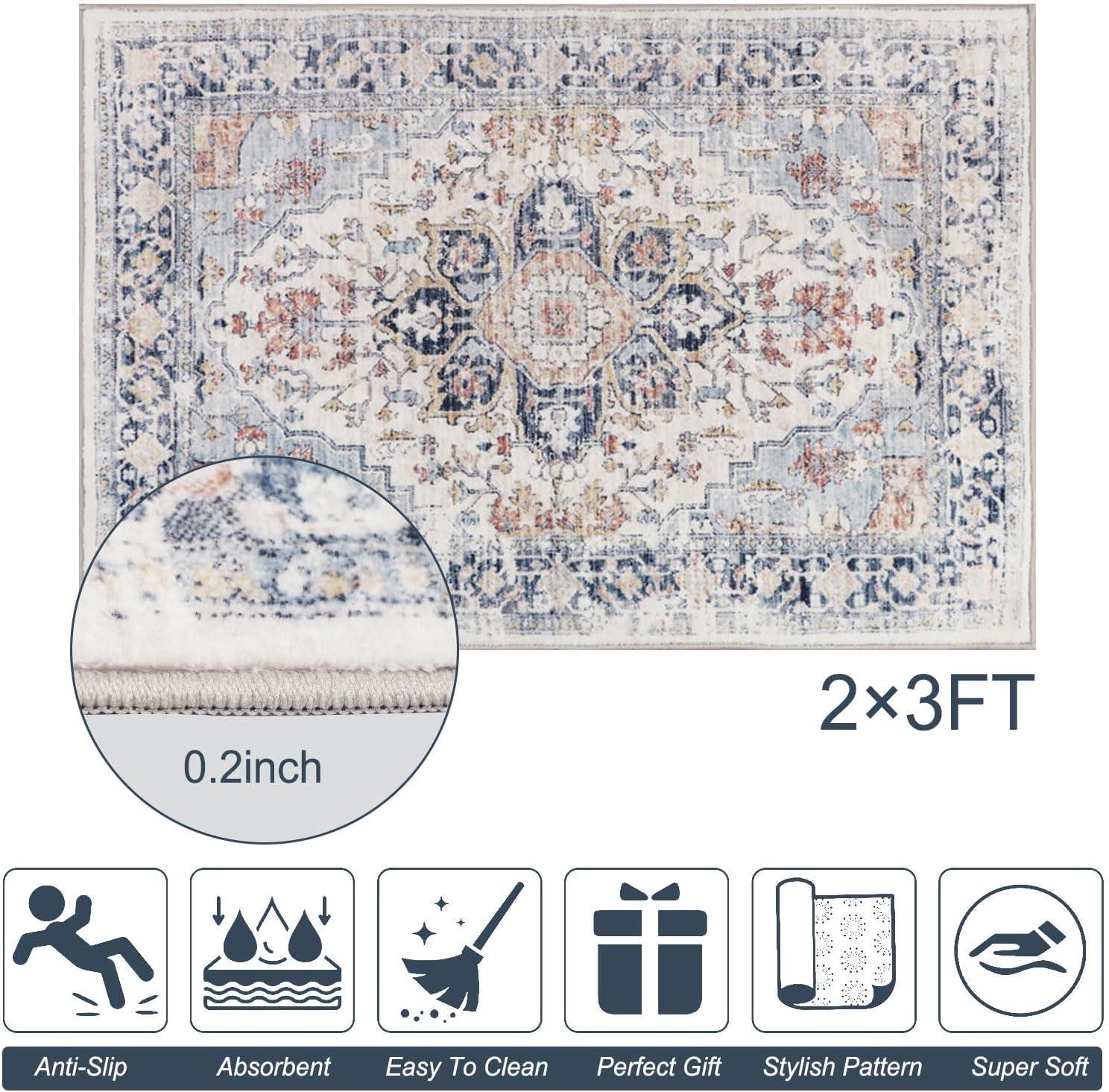 Hasoo 9' x 12' Modern Large Area Rug Stain Non-Shedding Low-Pile Distressed Area Rug Carpet for Living Room Bedroom, Light Blue