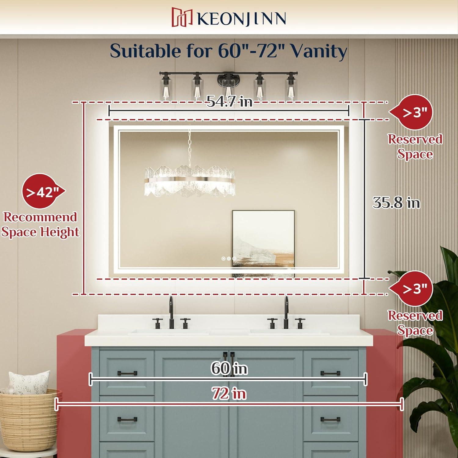 Keonjinn  LED Bathroom Vanity Mirror Wall Mounted Anti-Fog Dimmable Mirror 55X36 Silver