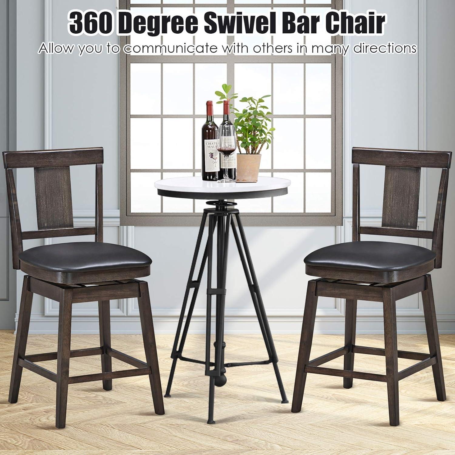 Set of 3 Swivel Bar Stool 24 inch Upholstered Seat Bar Chair Counter Kitchen Pub