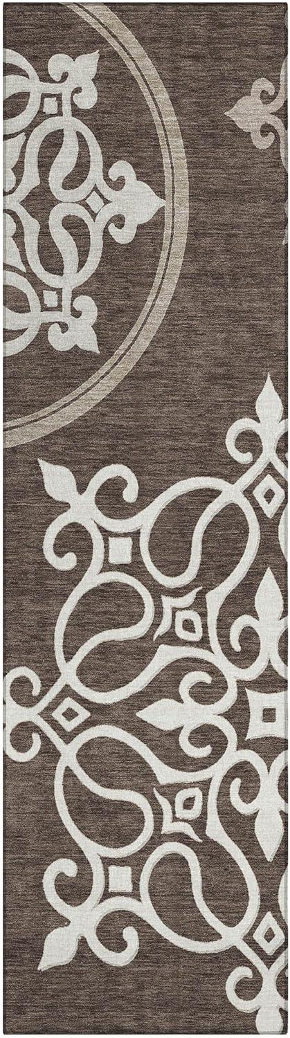 Chocolate and Beige Medallion Synthetic Runner Rug