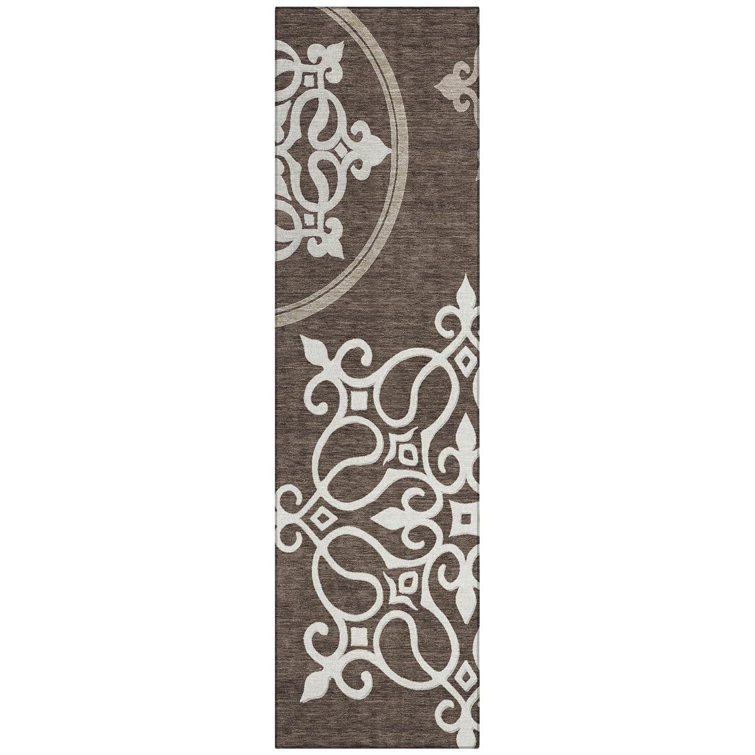 Chocolate and Beige Medallion Synthetic Runner Rug