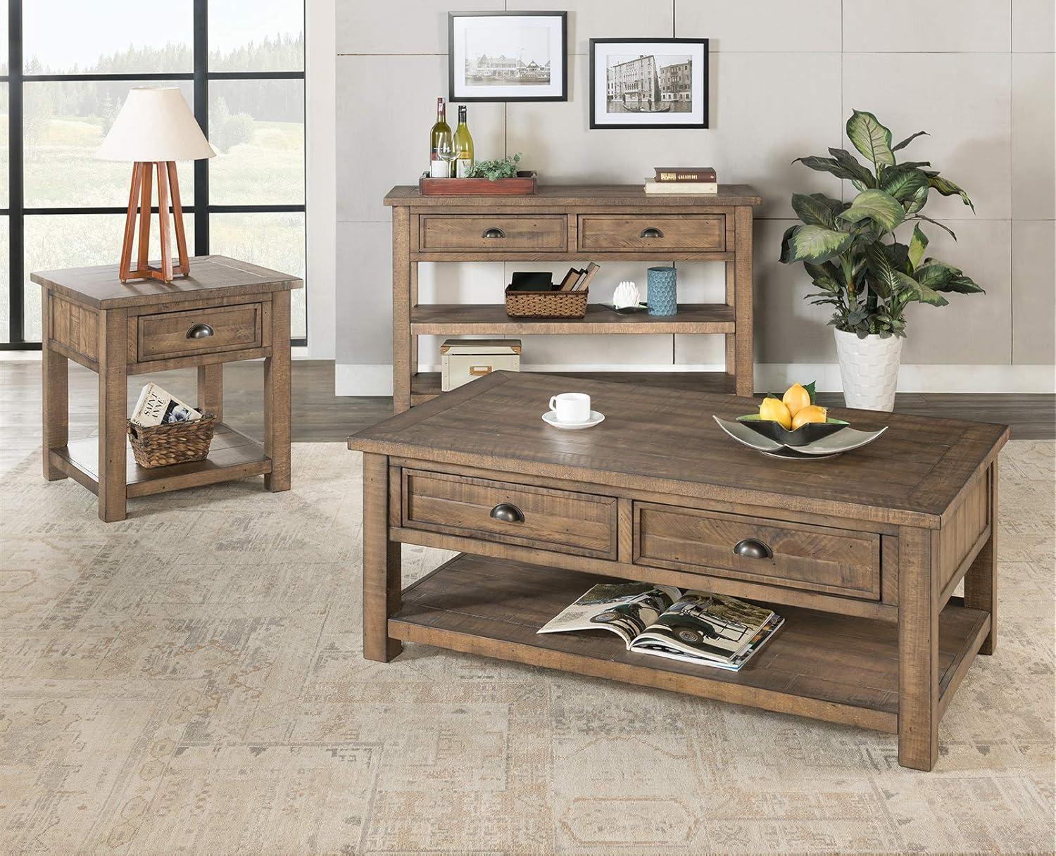 Coastal Style Rectangular Wooden Coffee Table with 2 Drawers, Brown- Saltoro Sherpi