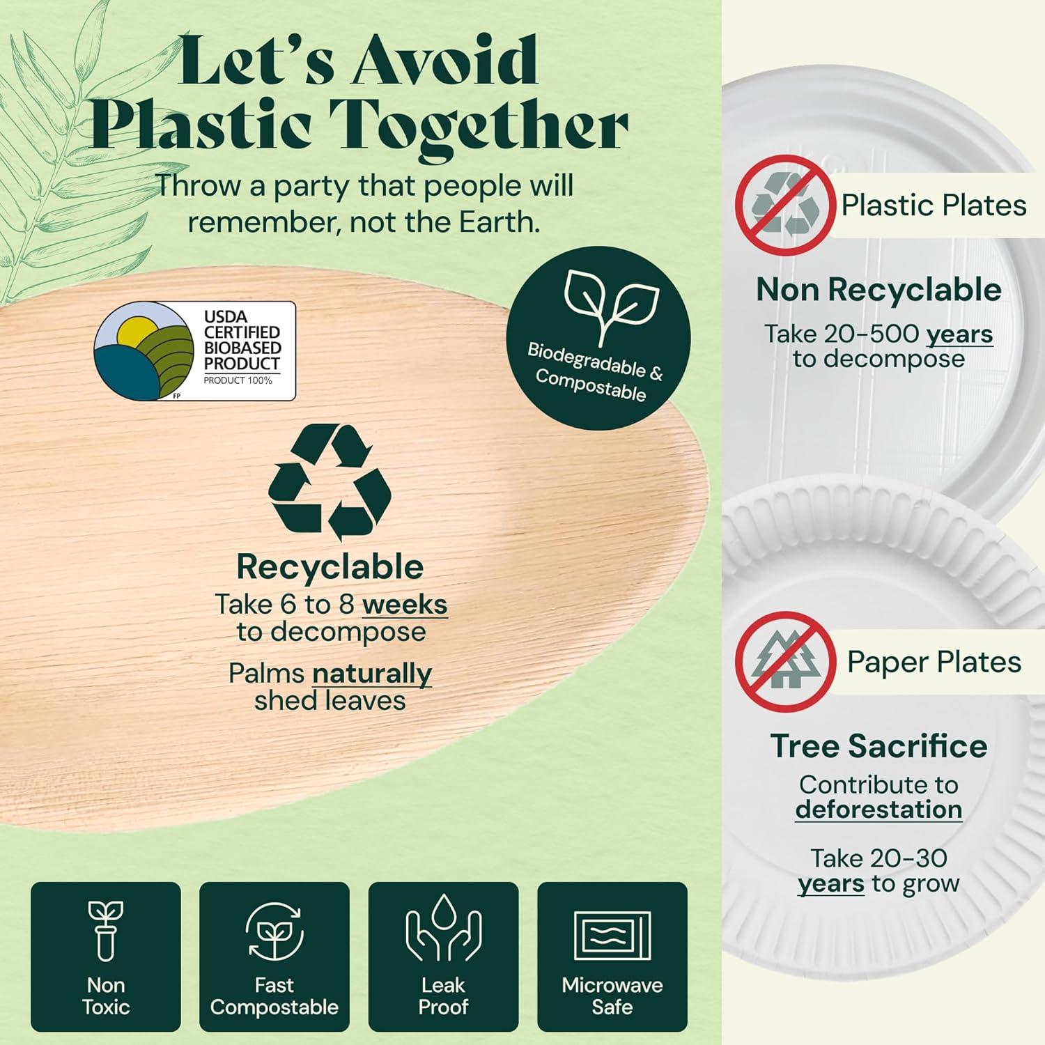 Chic Leaf Disposable Palm Leaf Trays, 17" x 12", 10 Pack, Compostable, Eco-Friendly Platters Charcuterie Board