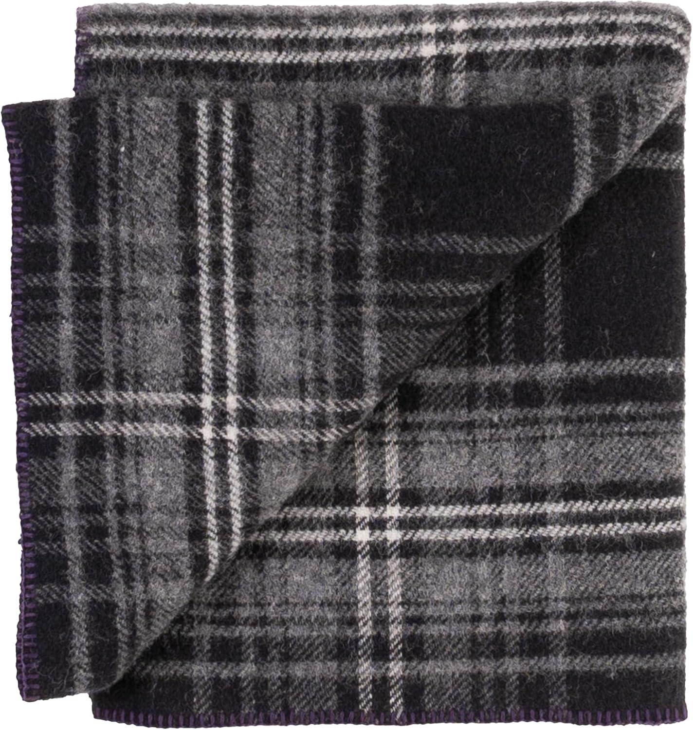 Extra-Large Black and Gray Wool Tartan Throw Blanket