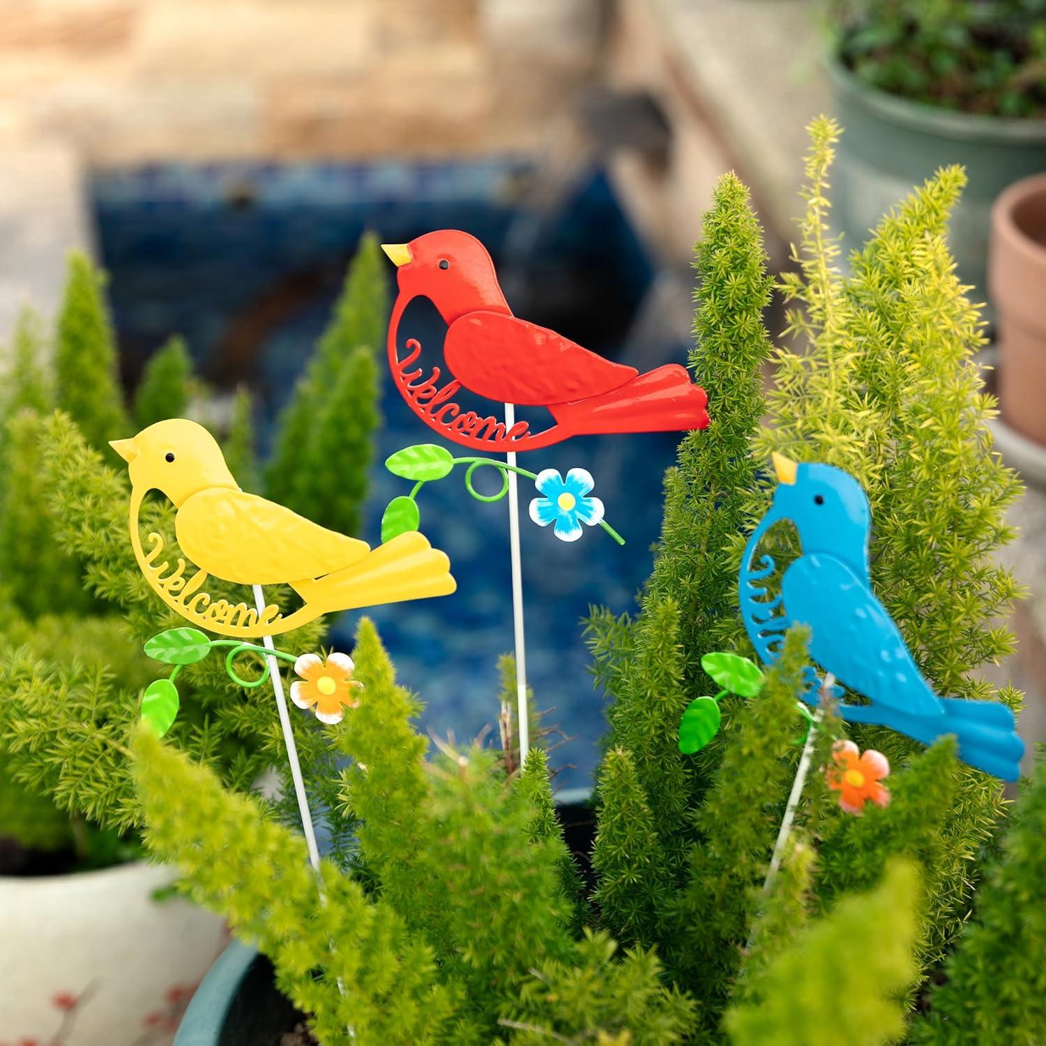 Glitzhome Set of 3 Metal Decorative Gnome Garden Stakes/Hanging Wall Decor Yard Art 36" Patio Backyard Ornaments