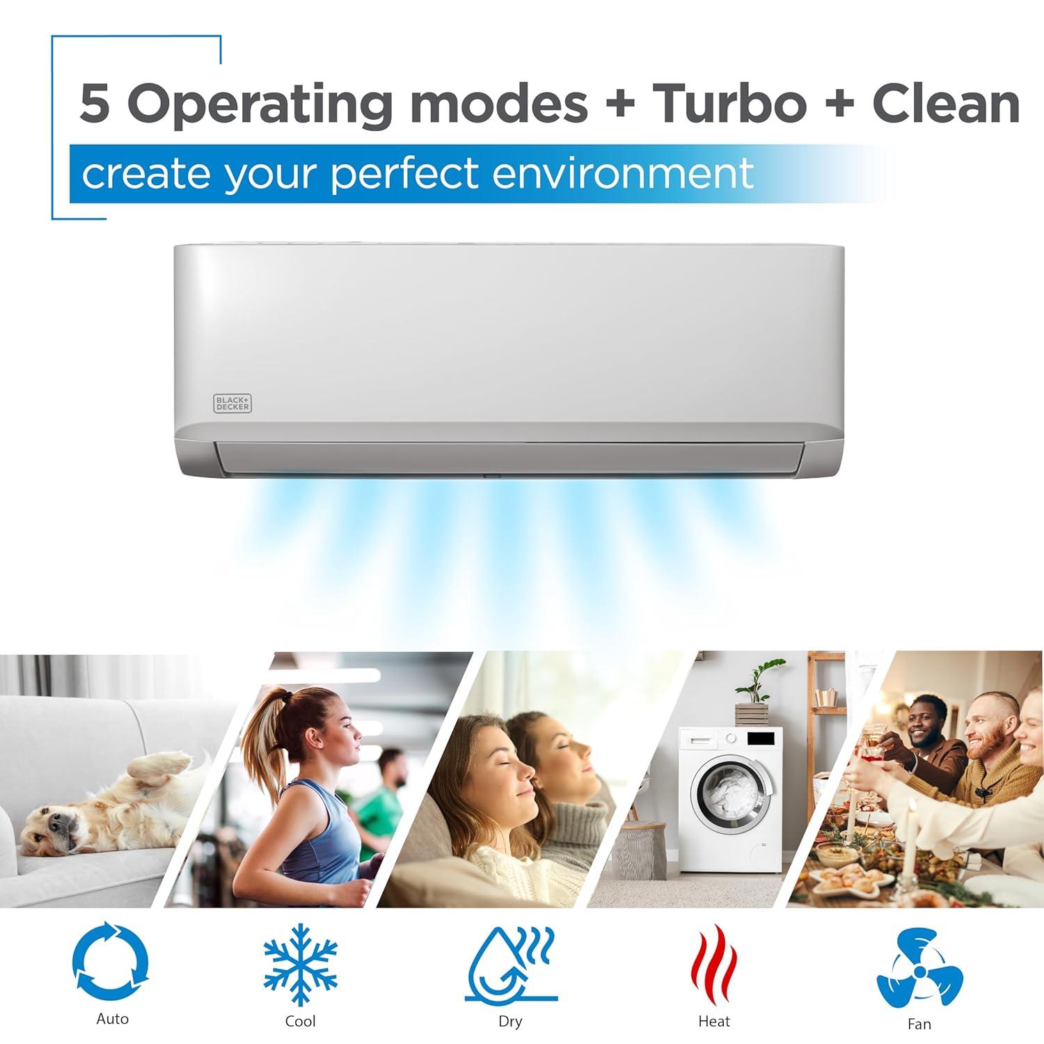 BLACK+DECKER 12,000 BTU Inverter Mini Split Air Conditioner with Heat Pump, Cools & Heats Up To 550 Sq. Ft.