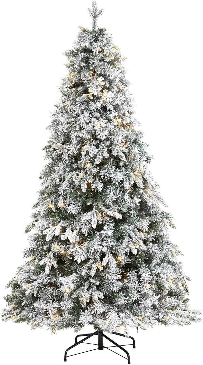 Nearly Natural 6' Flocked Vermont Mixed Pine Prelit LED Artificial Christmas Tree