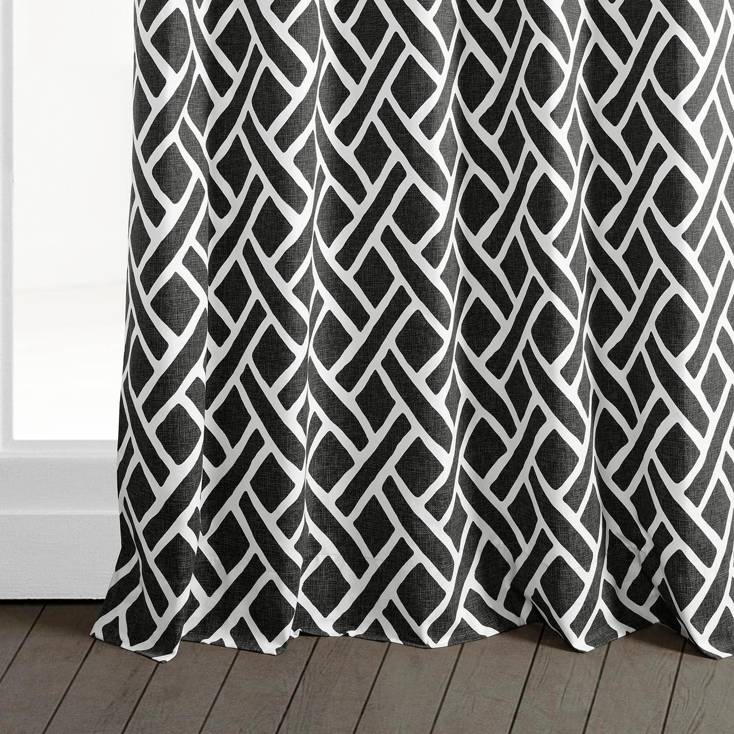 Black Geometric Cotton Room Darkening Curtains 50" x 84"