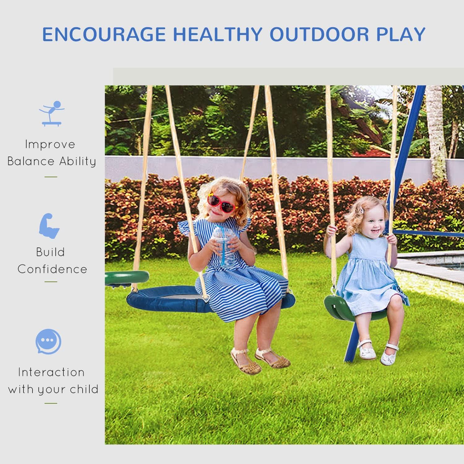 Blue and Green Steel Outdoor Playset with Slide and Swings