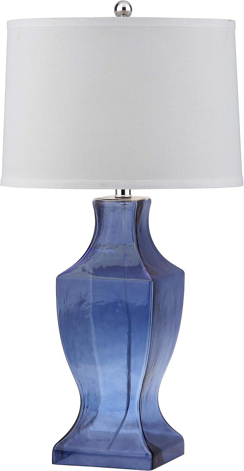 Elegant Blue Glass Urn Table Lamp Set with White Cotton Shade