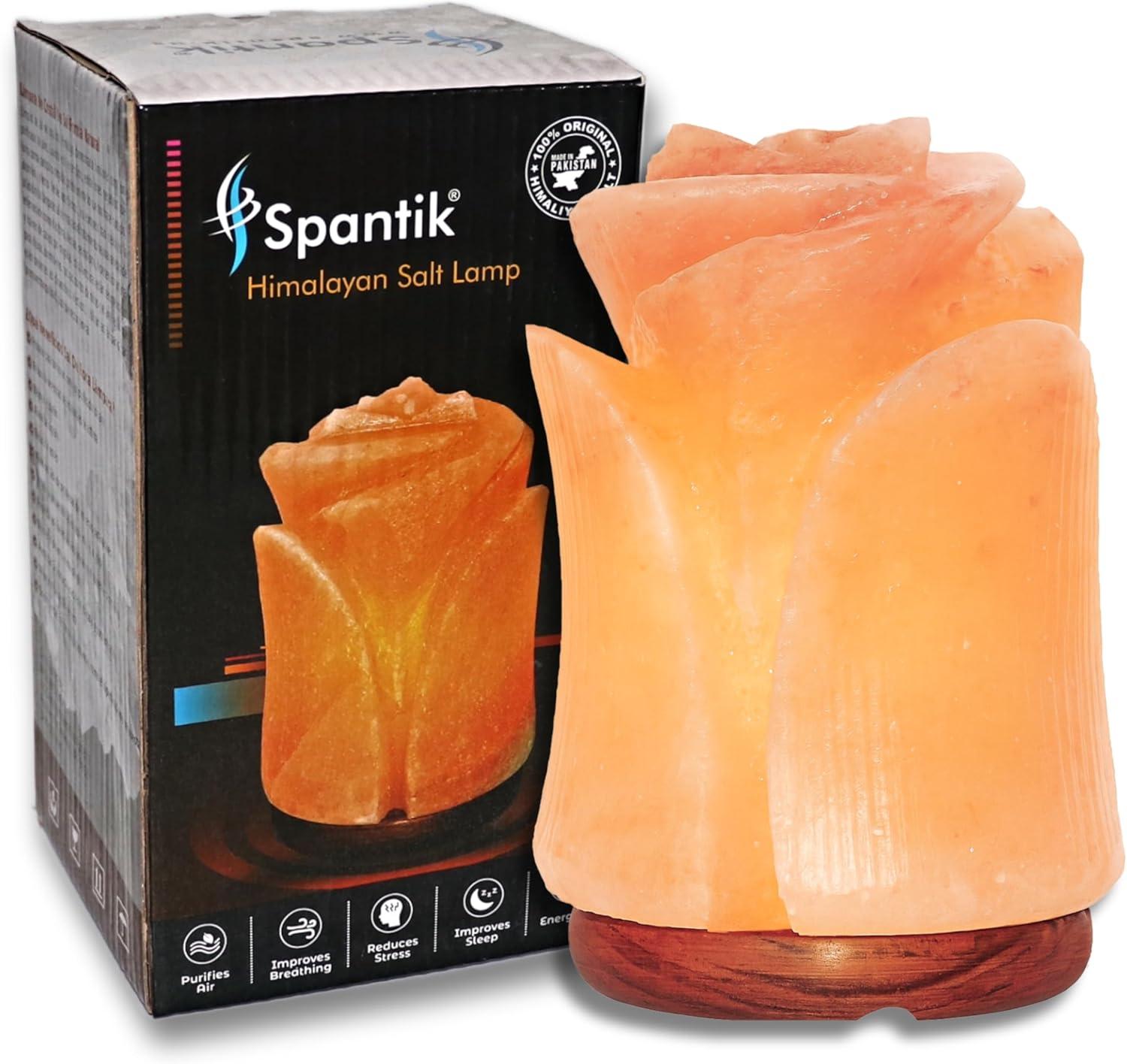 Spantik Natural Himalayan Salt Lamp Electric | Hand Carved Flower Pink Crystal Rock Salt from Himalayan Mountains | Sourced from Pakistan