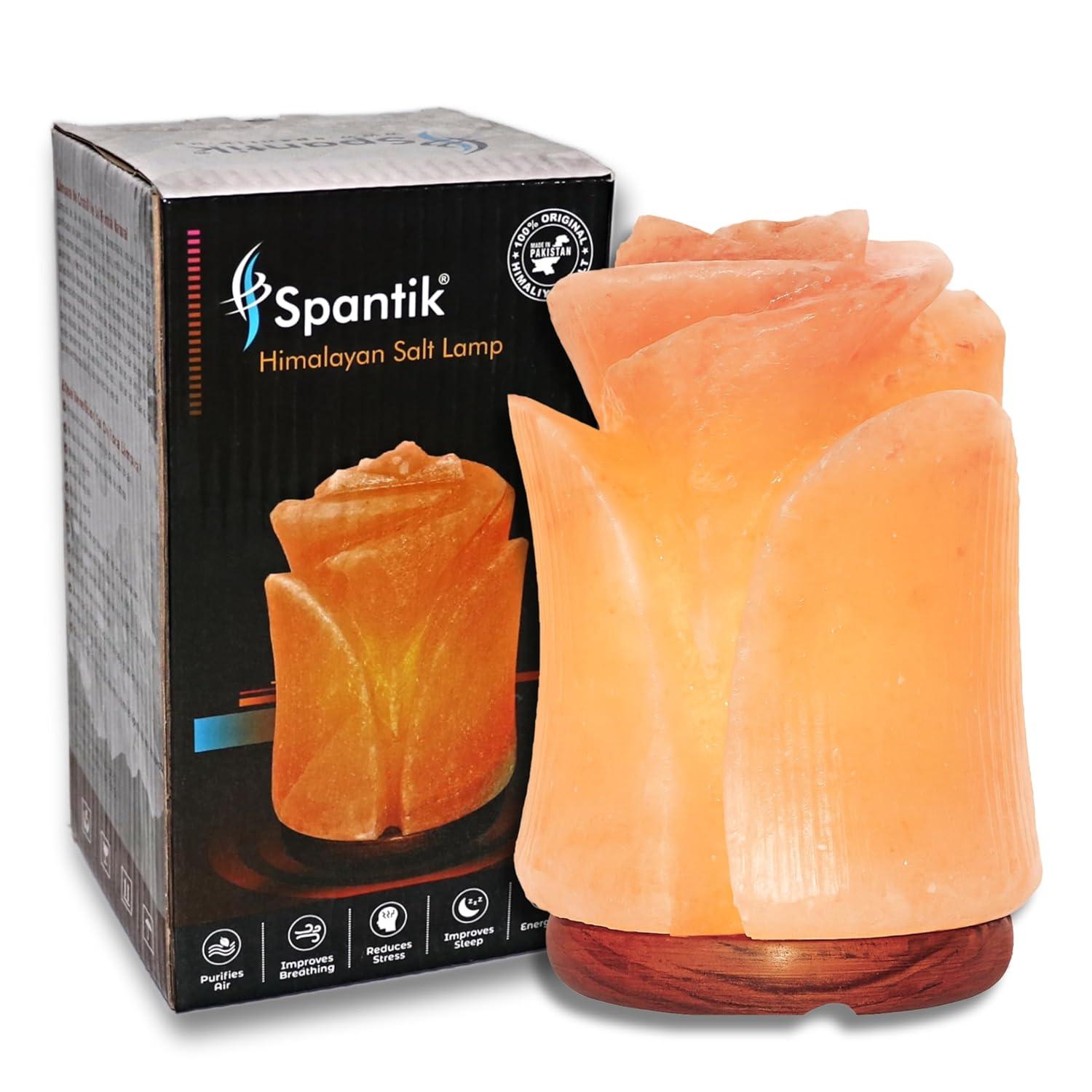 Spantik Natural Himalayan Salt Lamp Electric | Hand Carved Flower Pink Crystal Rock Salt from Himalayan Mountains | Sourced from Pakistan