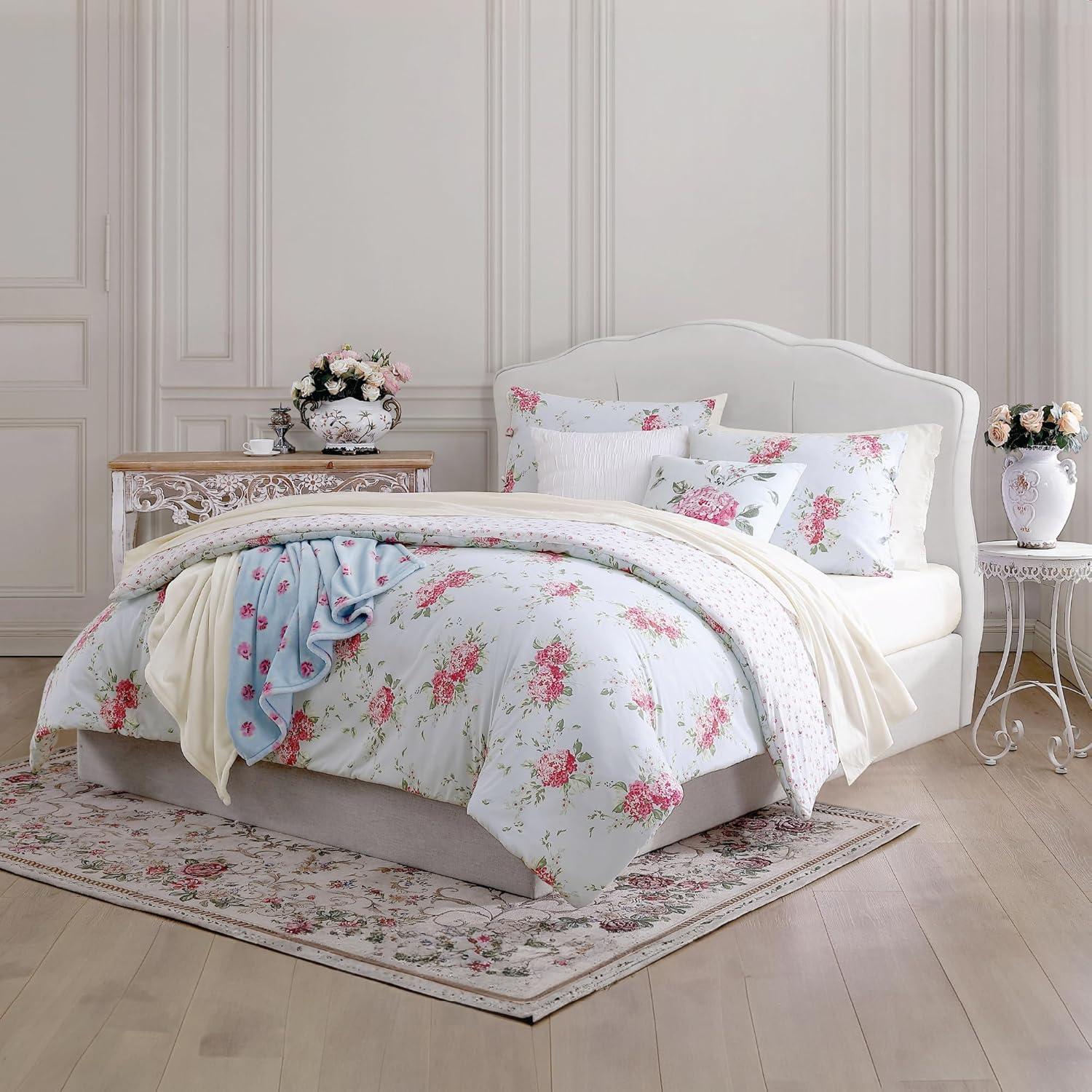 Chloe Blue Twin Reversible Cotton Floral Comforter Set