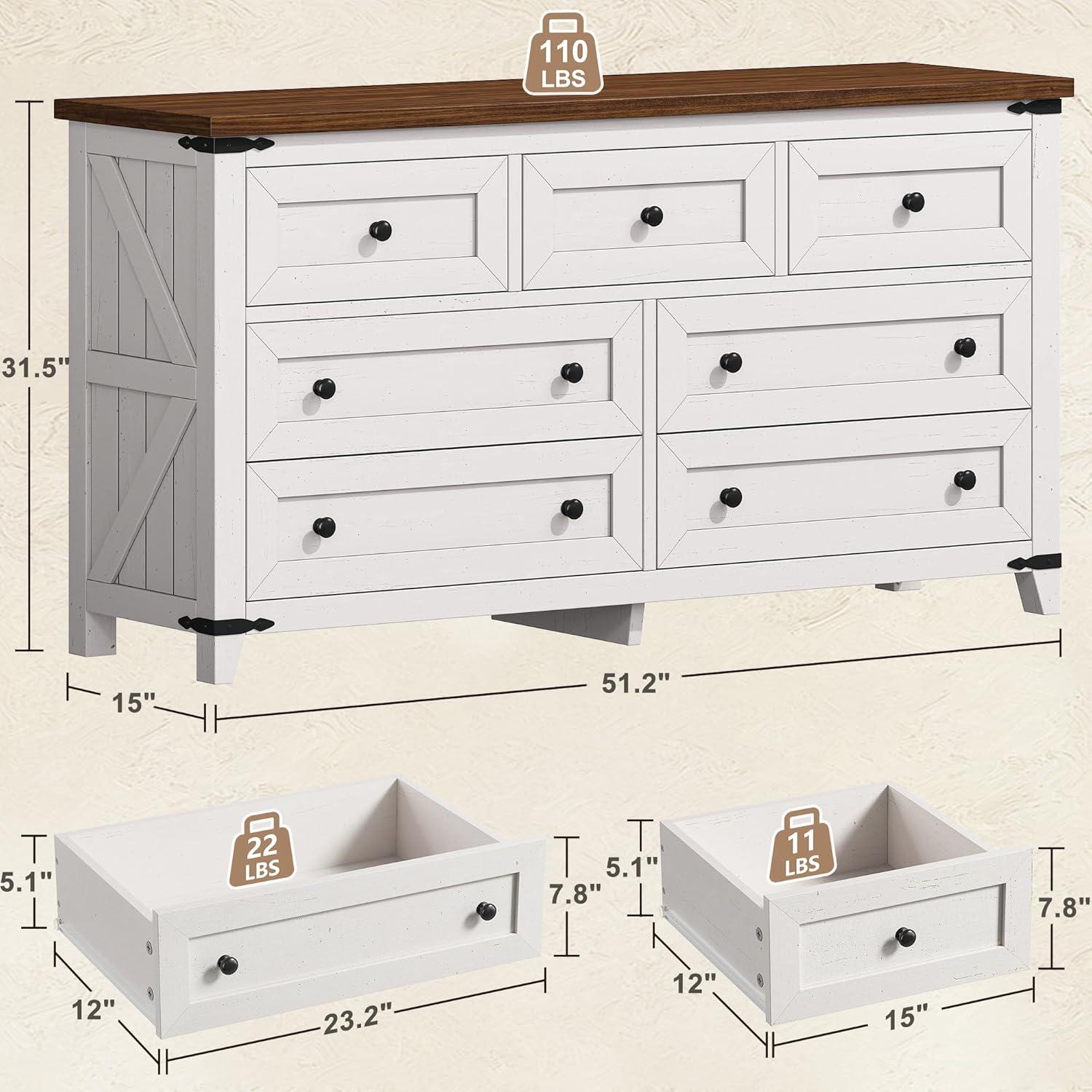 Wood Dresser For Bedroom With 7 Drawers, Farmhouse Chest Of Drawers