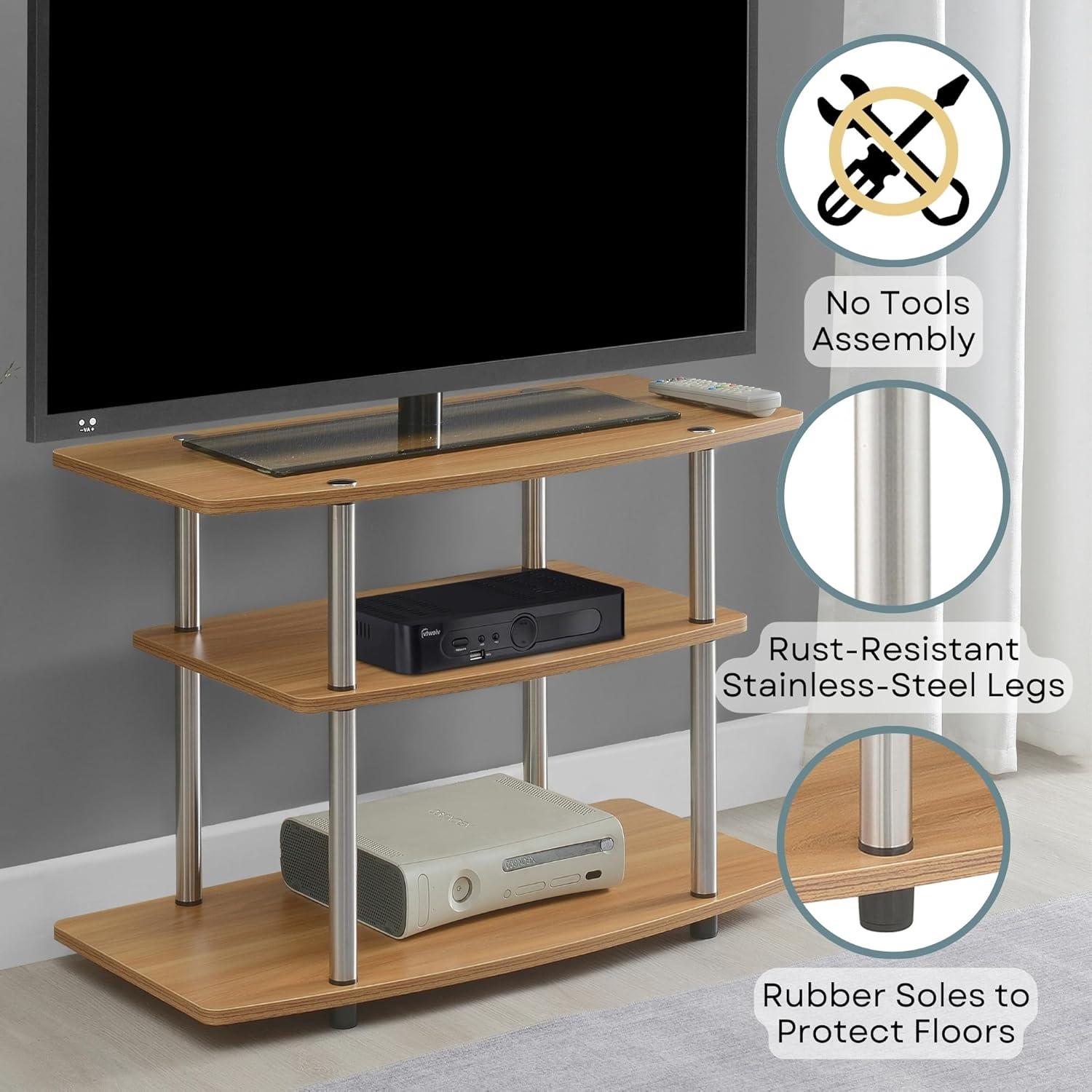 Convenience Concepts Designs2Go No Tools 3 Tier TV Stand, Light Oak