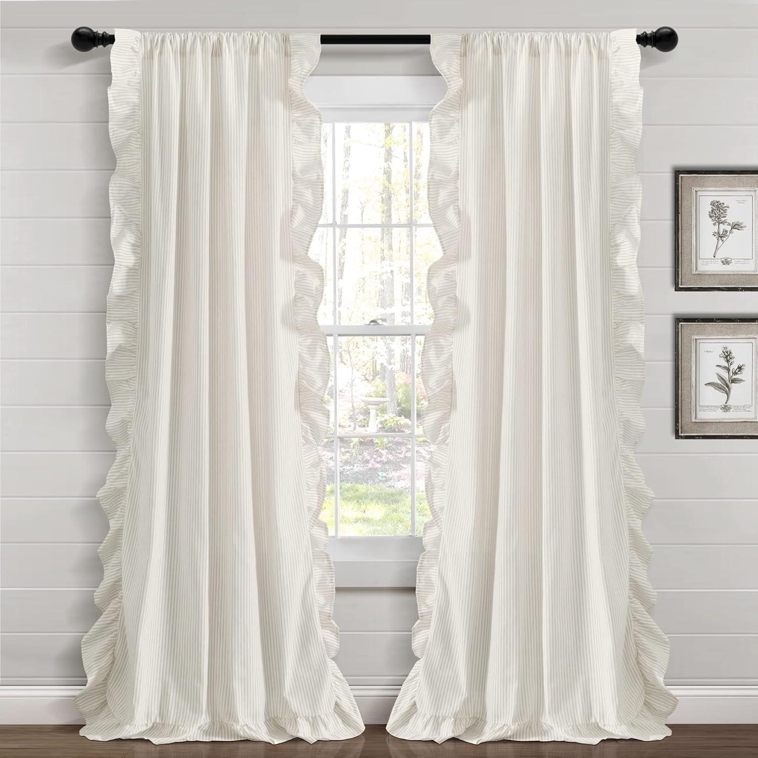 Farmhouse Reyna Ruffle Window Curtain Panels Neutral 54x84 Set