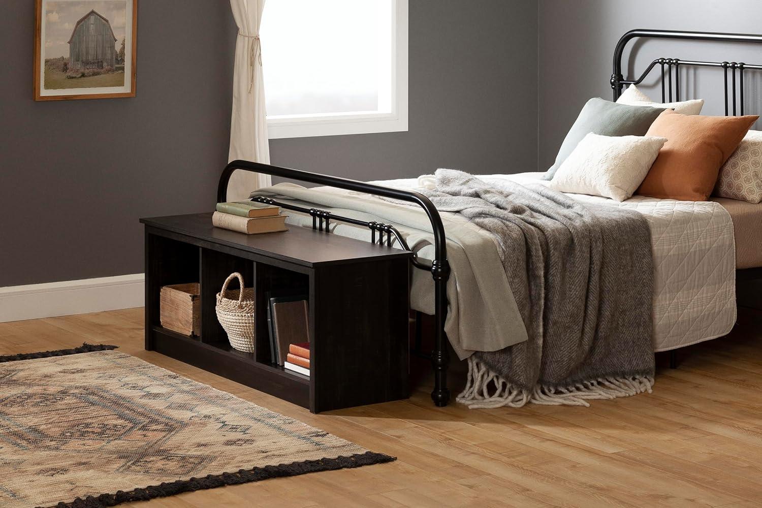 Rubbed Black Farmhouse Storage Bench with Open Compartments