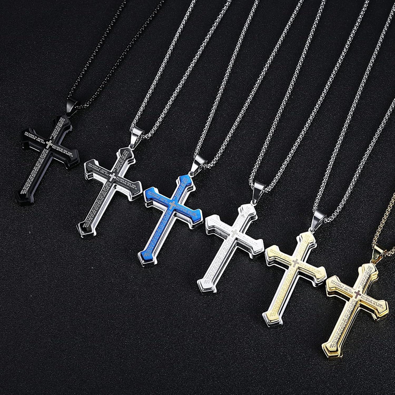 Gold and Silver Stainless Steel Cross Pendant Necklace