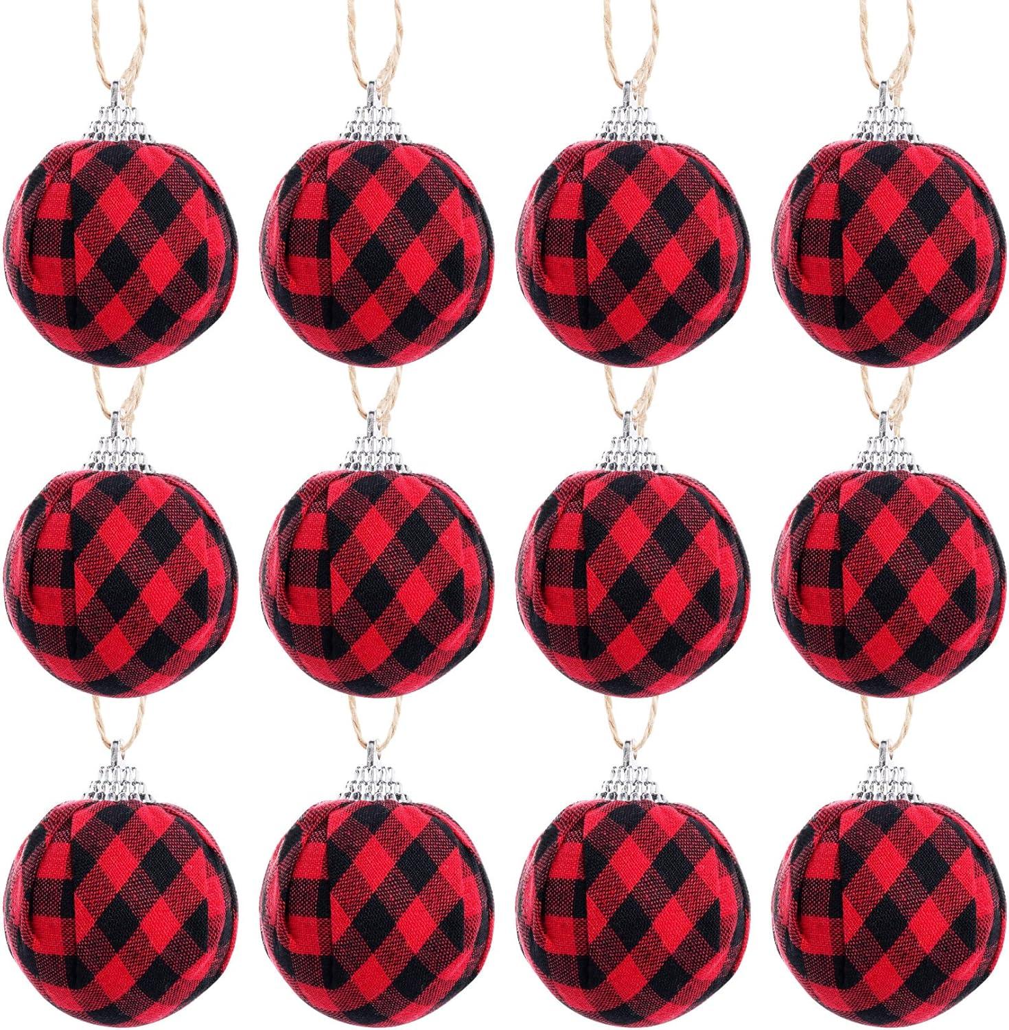 Farmhouse Red and Black Buffalo Plaid Fabric Ball Ornaments