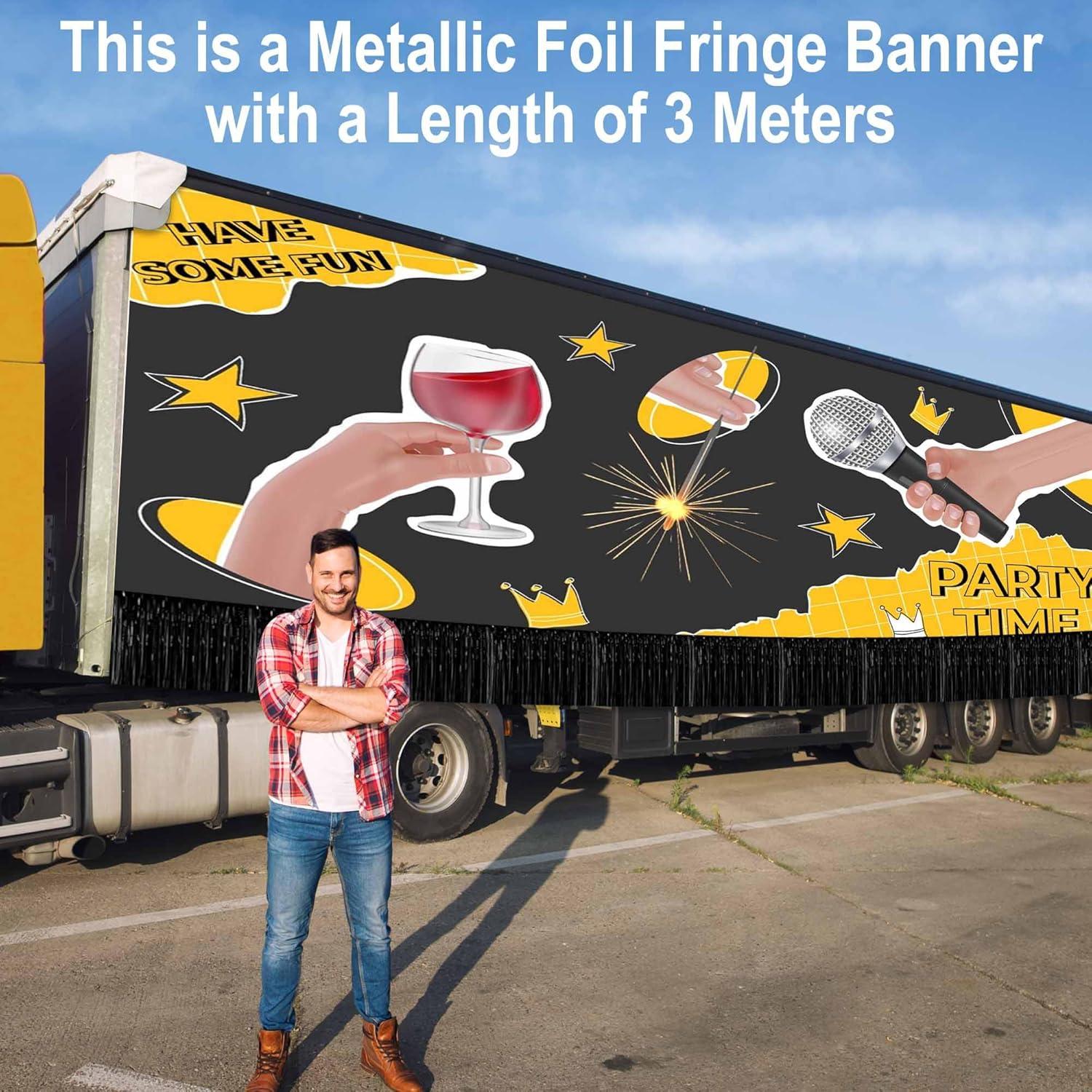 6 Pack 10 Feet Metallic Foil Fringe Garland Tinsel Streamers, Boriyuan Wall Hanging Fringe Backdrop Banner for Parade Floats, Wedding, Birthday, Christmas, New Year Party Decorations (Black)