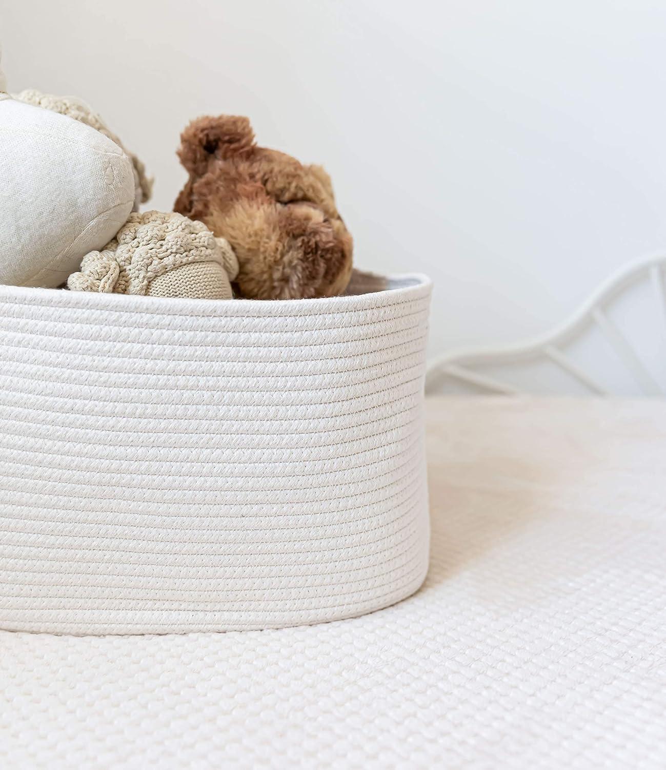 Set of 3 White Cotton Rope Storage Baskets