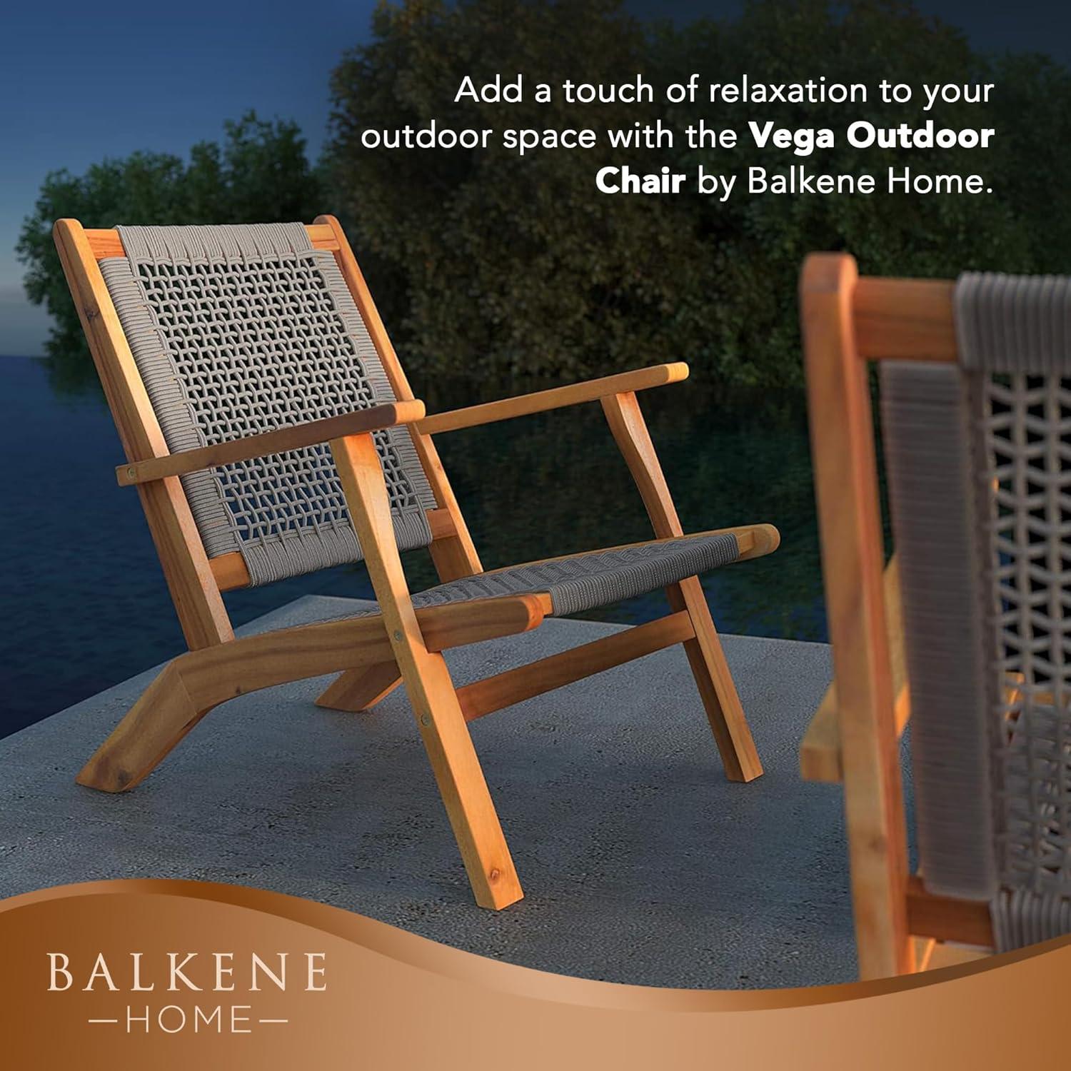 Balkene Home Patio Sense Vega Natural Stain Chair ,Acacia Wood Construction ,Woven Web Seat- Navy Blue Cording