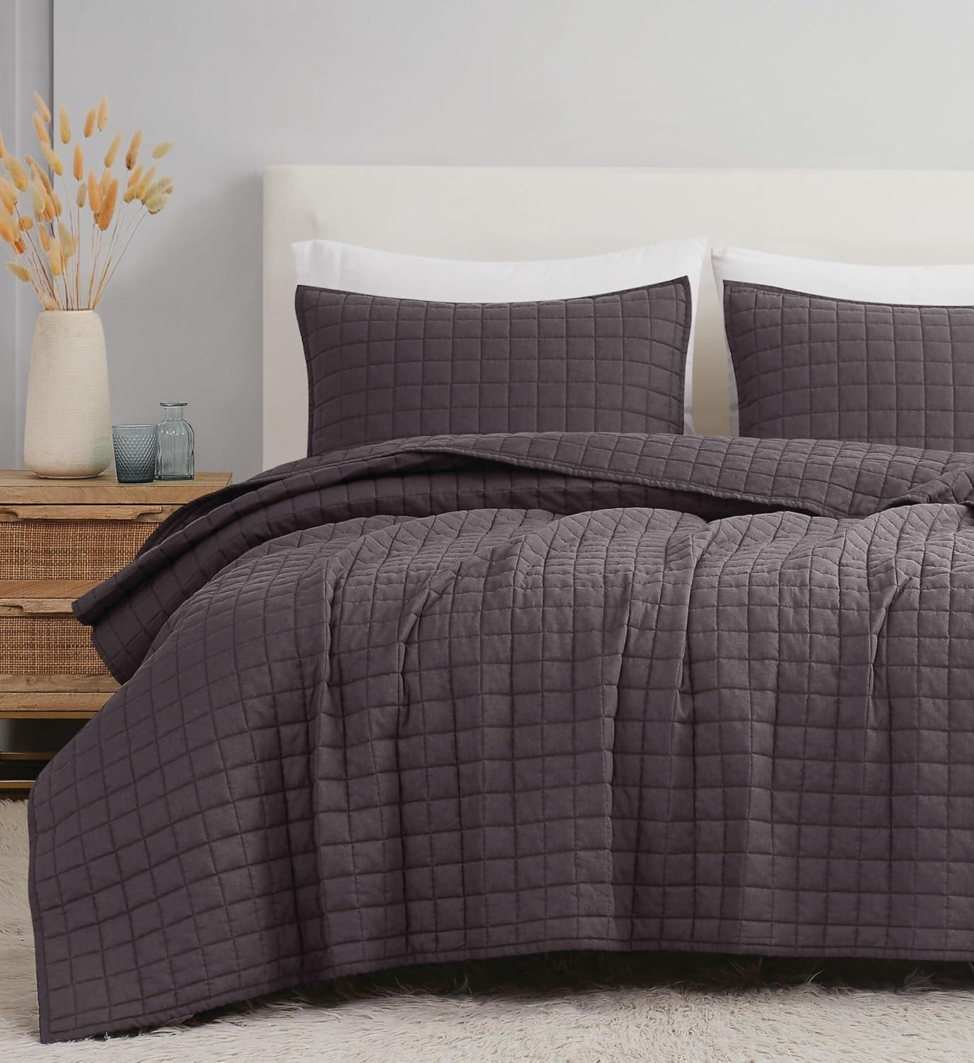 Brooklyn Loom 3pc King Flax Linen Quilt Set Charcoal Gray