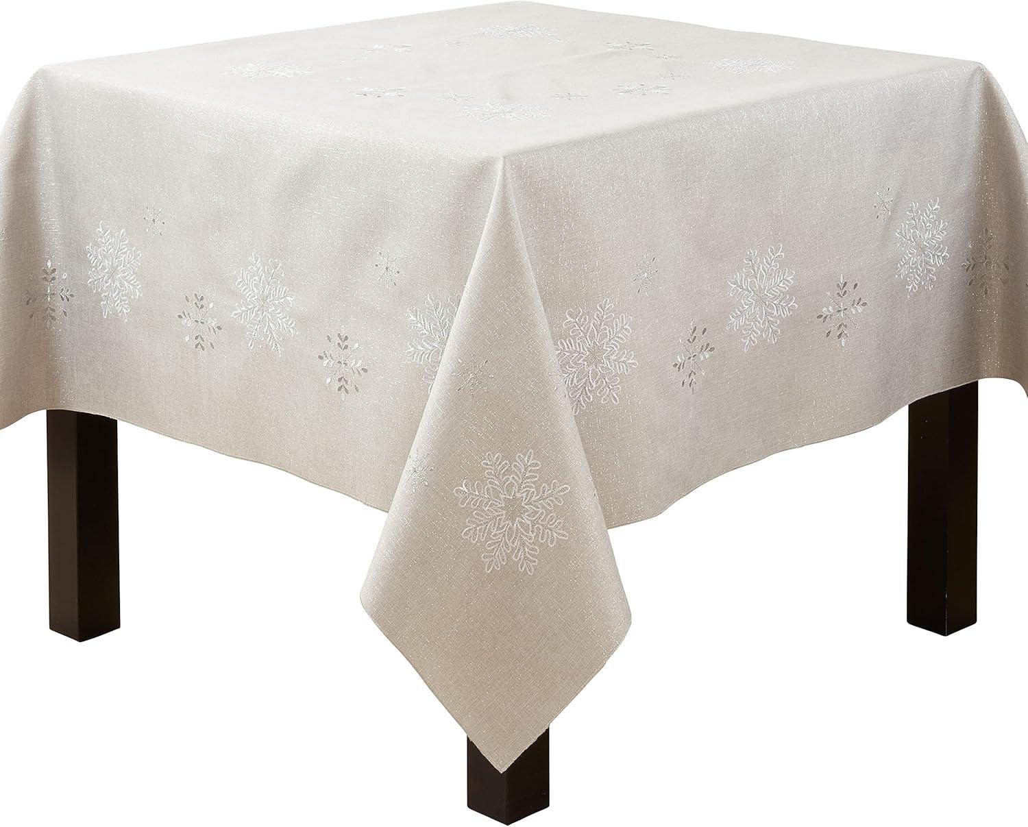 Ivory Snowflake Embroidered 70" Square Tablecloth