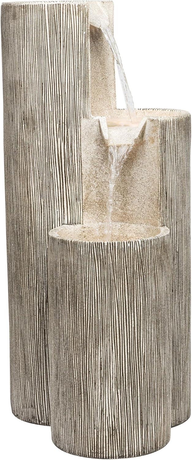 41" Resin Outdoor Tiering Column Zen Fountain with LED Lights Gray - Alpine Corporation