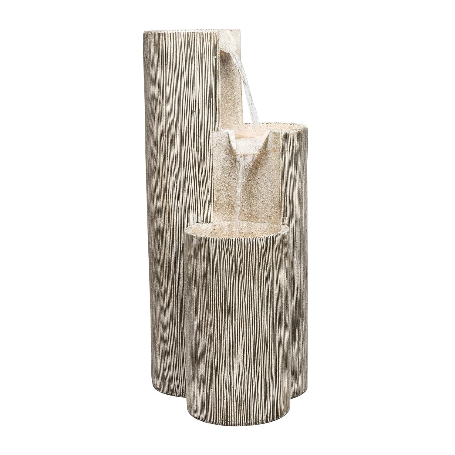 41" Resin Outdoor Tiering Column Zen Fountain with LED Lights Gray - Alpine Corporation