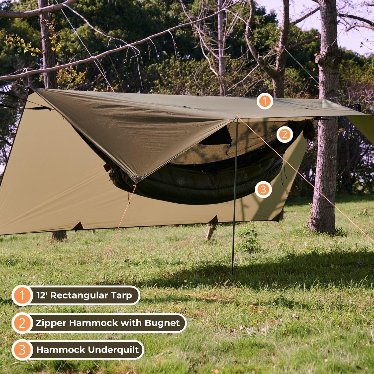 Onewind 11Ft OD Green Camping Hammock with Mosquito Net and Tree Straps