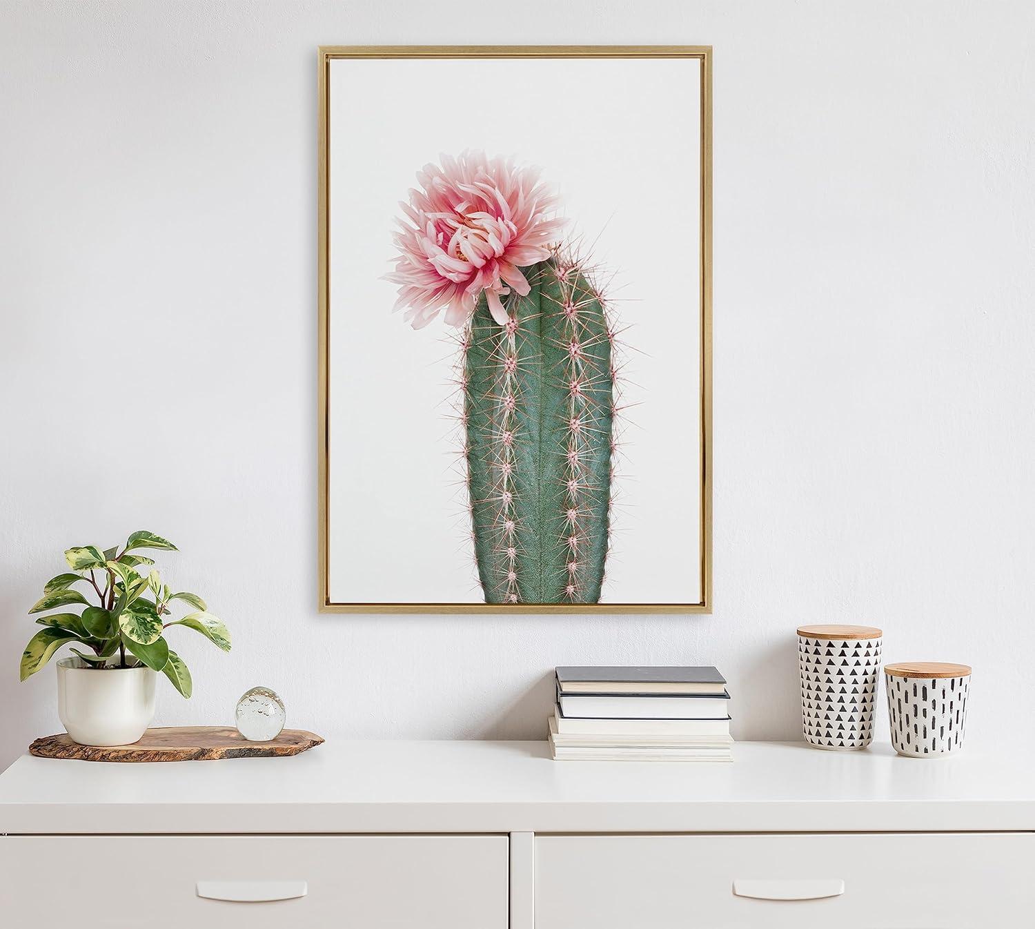 Pink Cactus Flower Framed Canvas Wall Art