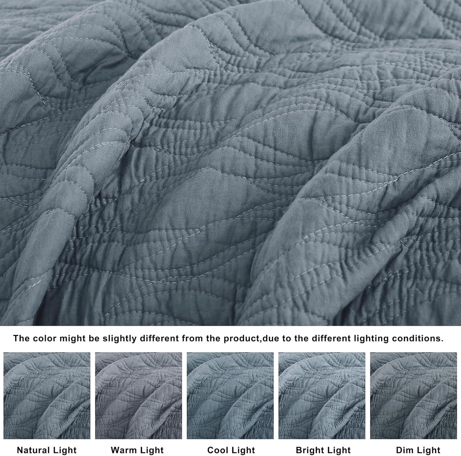 palassio Blue Cotton Quilt California Cal King Size Bedding Sets with Pillow Shams,Oversized Lightweight Soft Bedspread Coverlet, Cozy Bed Cover for All Season, 3 Pieces, 118x106 inches