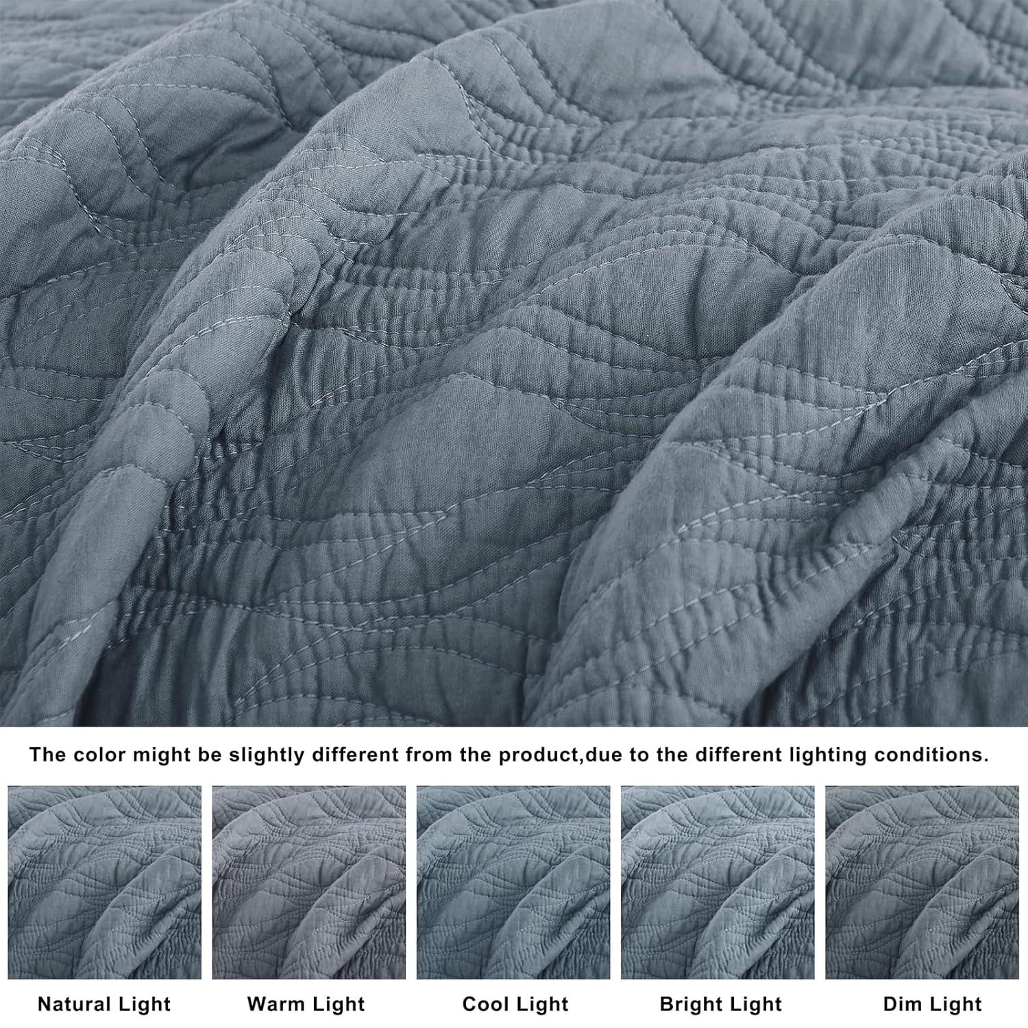 palassio Blue Cotton Quilt California Cal King Size Bedding Sets with Pillow Shams,Oversized Lightweight Soft Bedspread Coverlet, Cozy Bed Cover for All Season, 3 Pieces, 118x106 inches