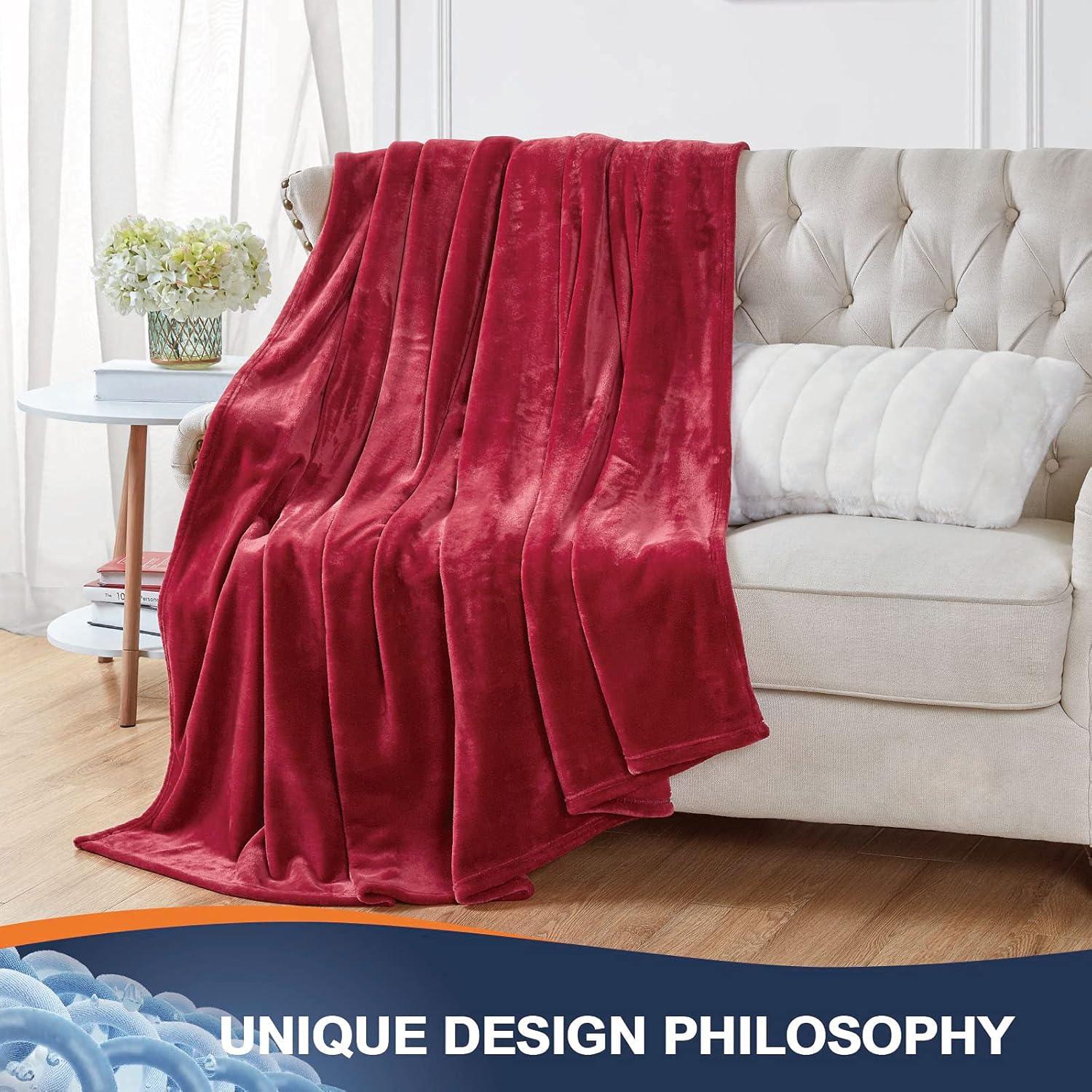 Walensee Ultra Soft Microplush Fleece Queen Blanket, 90" x 90", Burgundy, Machine Washable