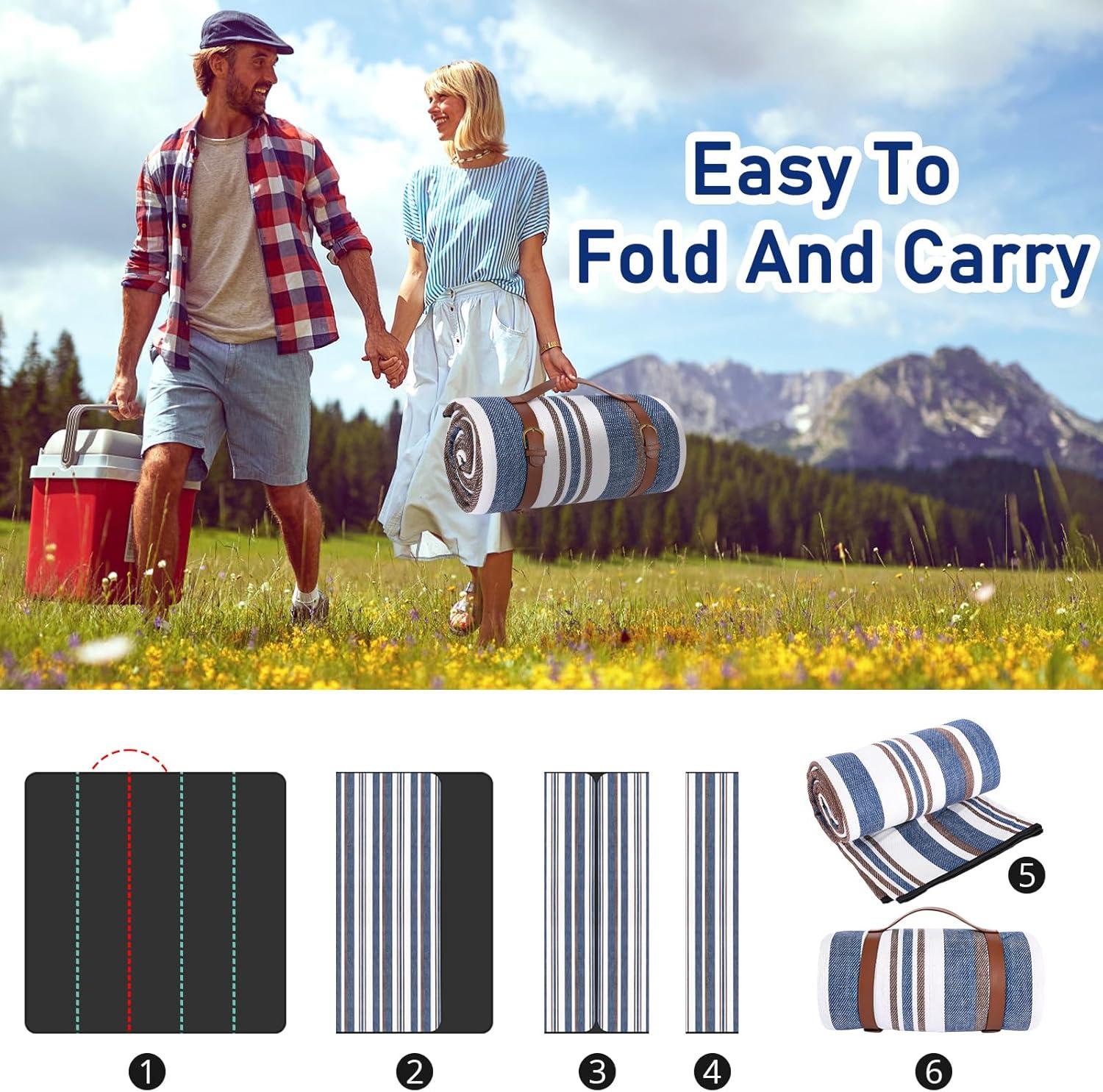 AOUNQ Extra Large 80"x 80" Picnic Blanket,Waterproof and Foldable Beach Blanket,3-Layer Outdoor Blanket for Camping Grass Lawn Park Accessories