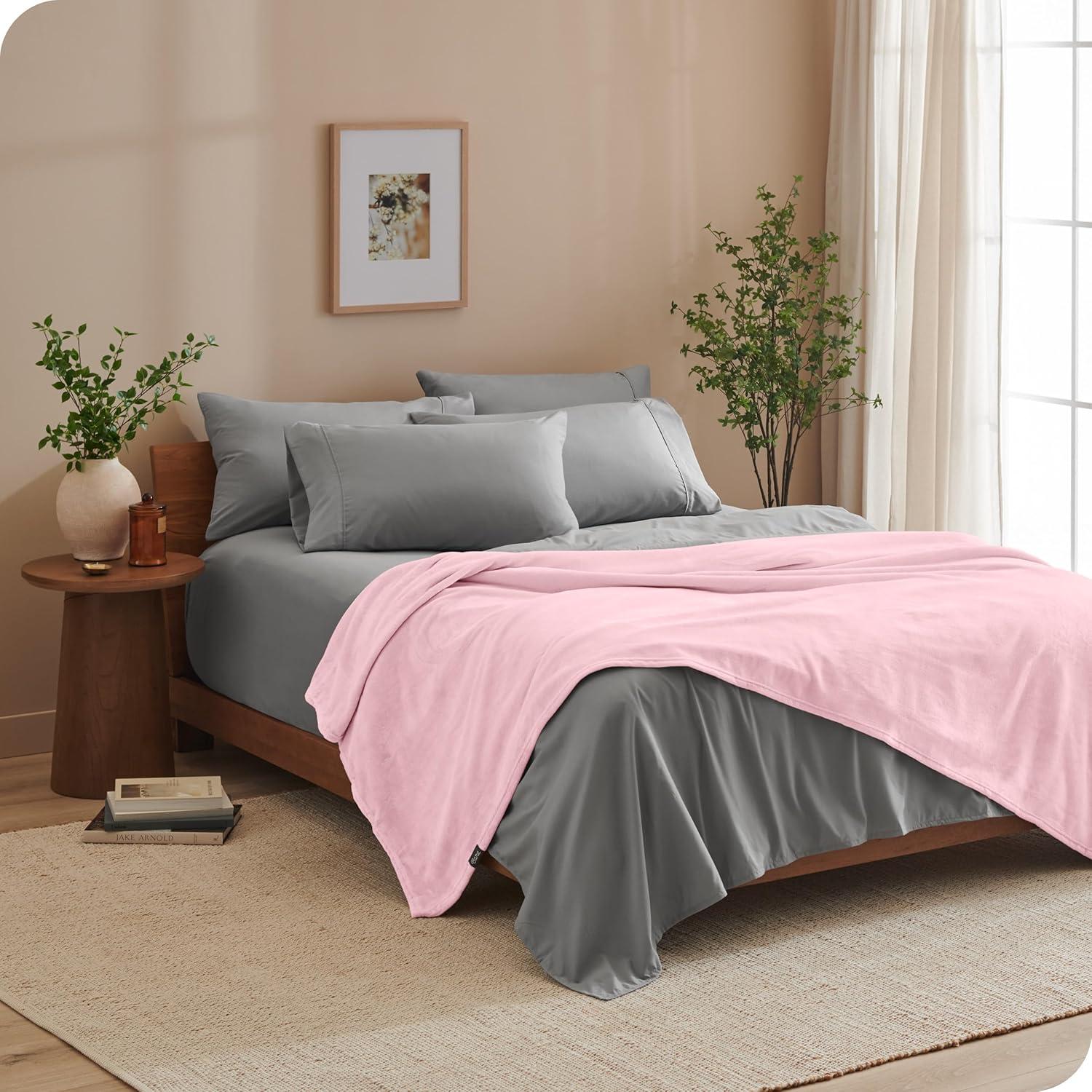 Light Pink Microplush Full/Queen Fleece Blanket by Bare Home