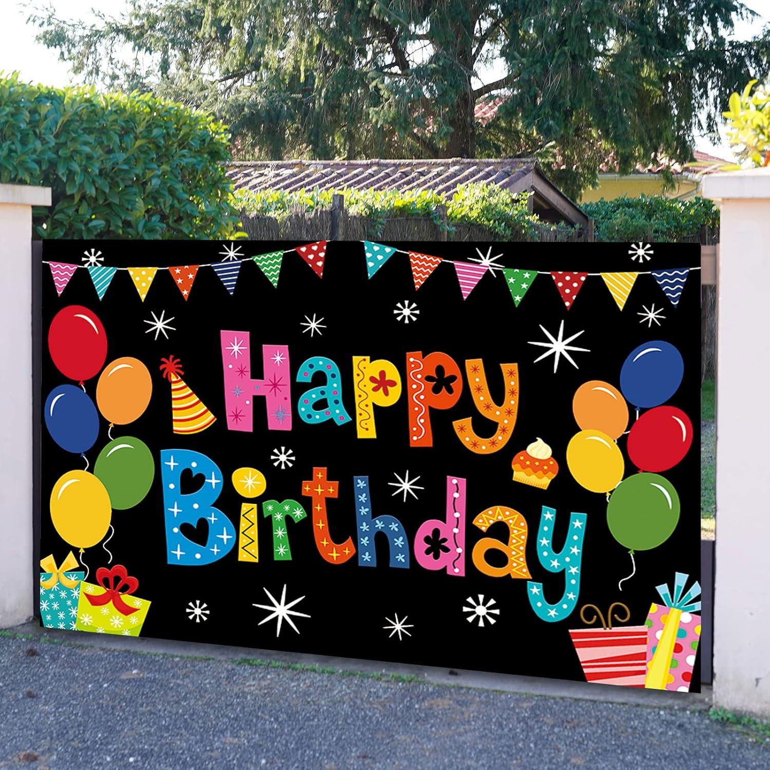 Happy Birthday Backdrop Banner Colorful Party Decor Large Yard Sign Background for Boys Girls Baby Shower Decorations Indoor Outdoor Photo Props Supplies 5x3ft