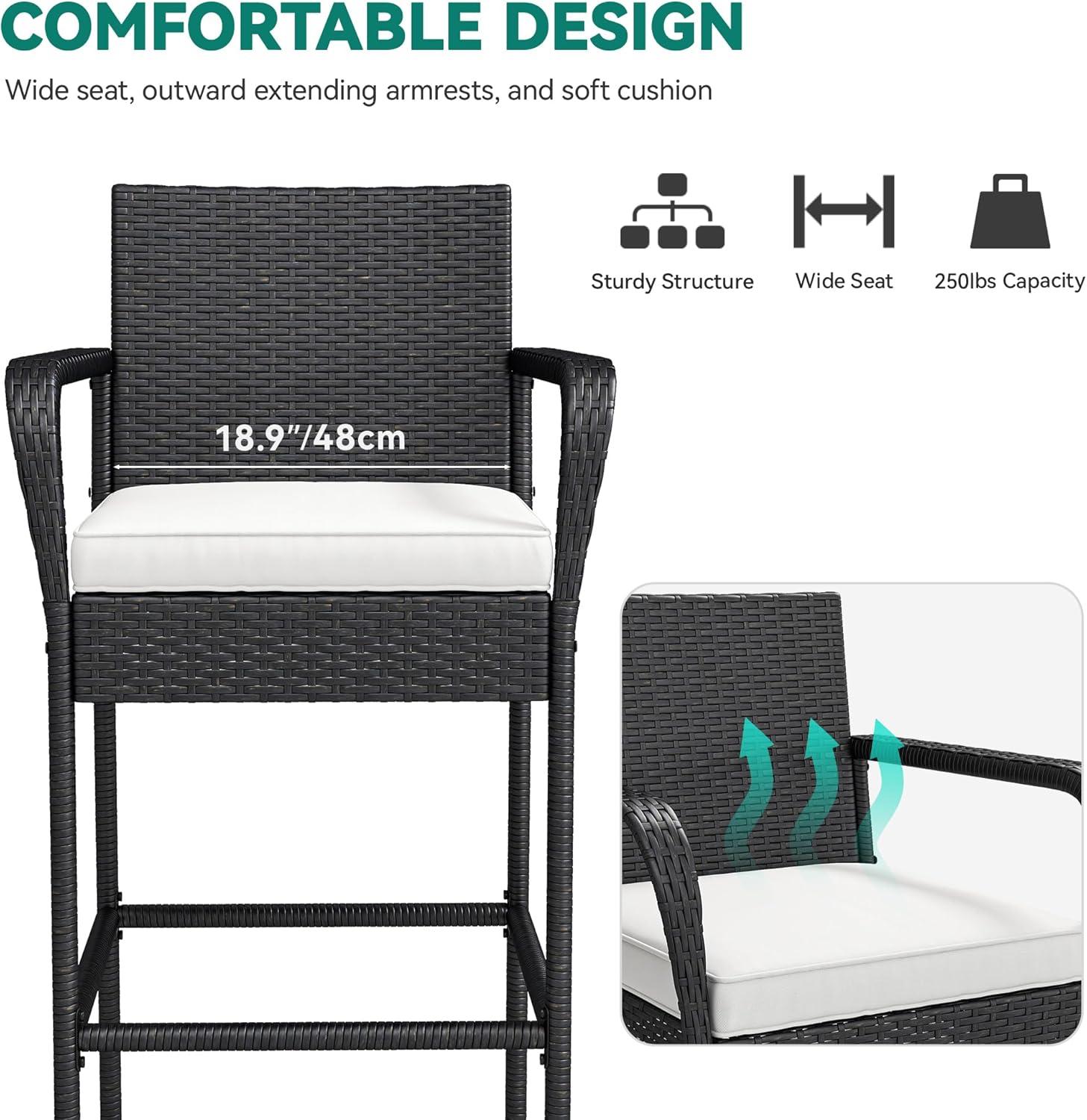 Winston Porter Winston Porter Set Of 2 Patio Wicker Counter Stools Outdoor Bar Height Chairs With Soft Cushions