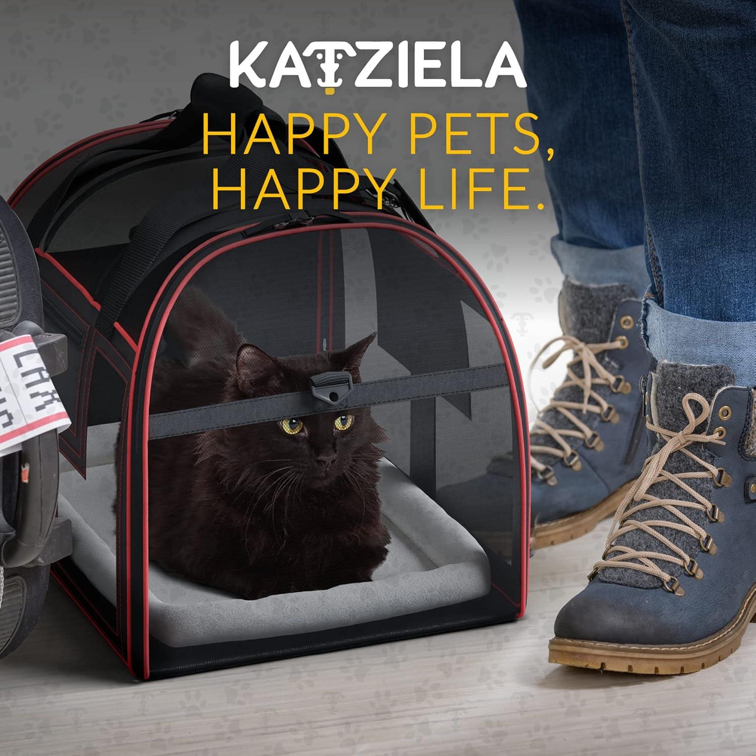 Katziela Luxury Lorry Pet Carrier Removable Wheels and Double Telescopic Handle (Black and Red) Pack 1