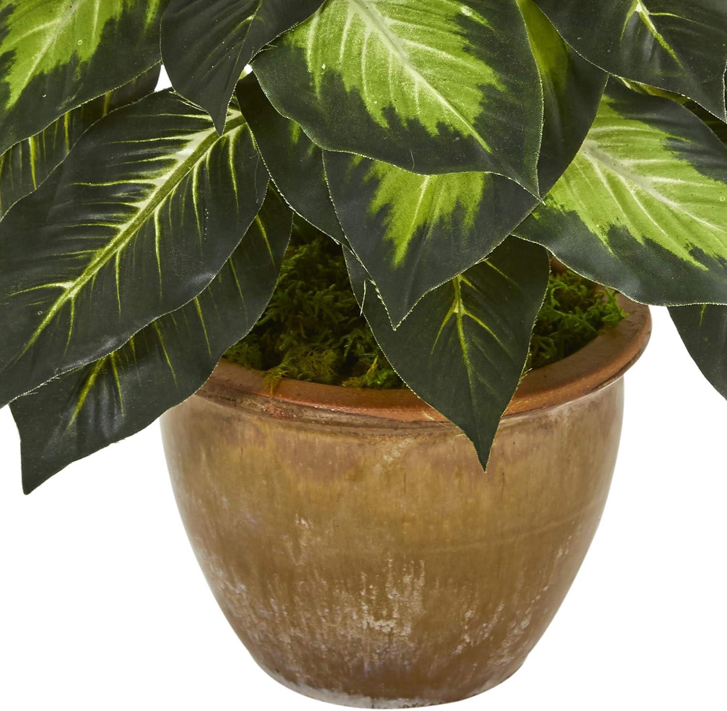 22.5" Green Dieffenbachia Artificial Plant in Ceramic Planter