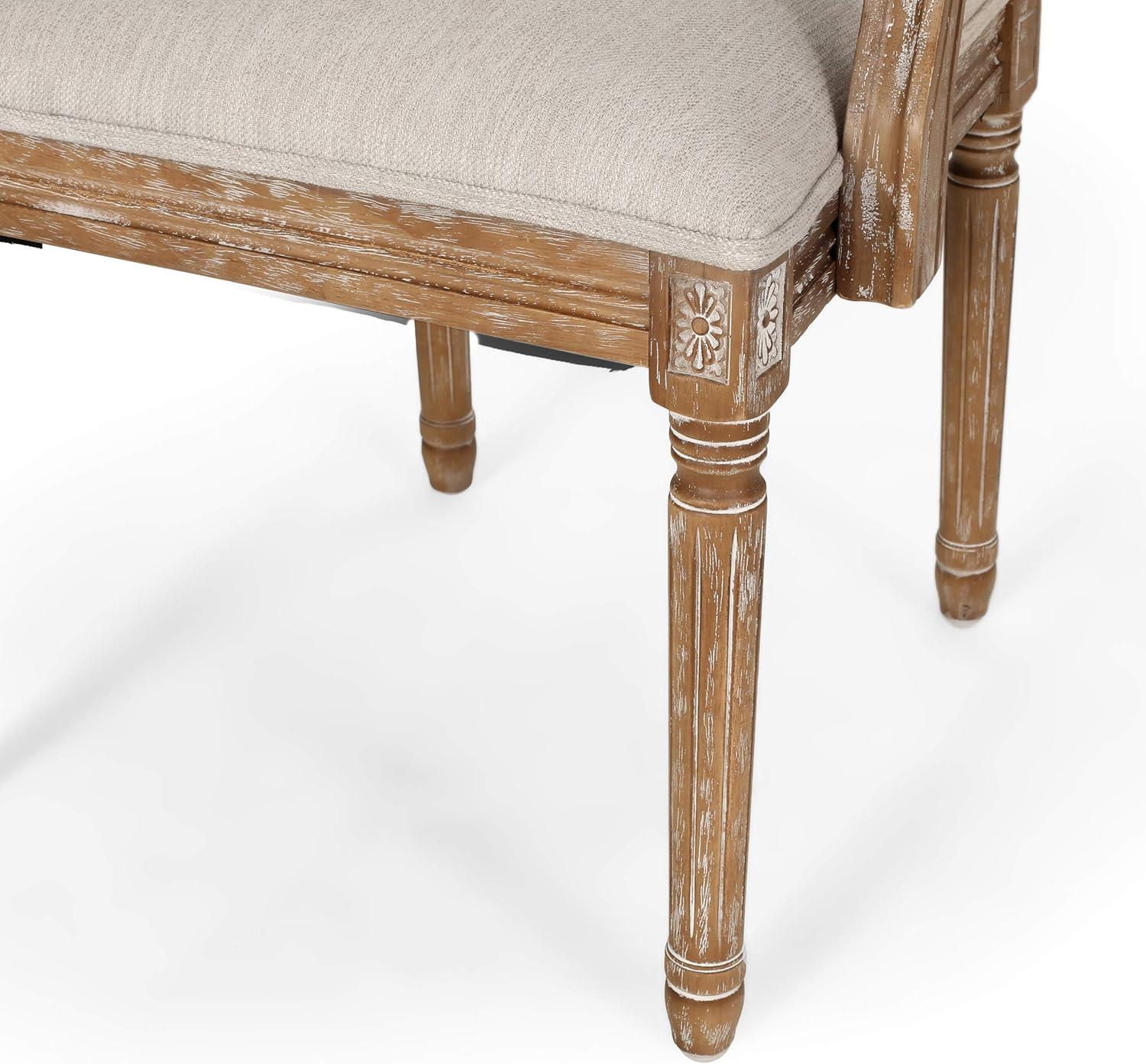 French Country Elegance Beige & Natural Wood Cane Upholstered Arm Chair