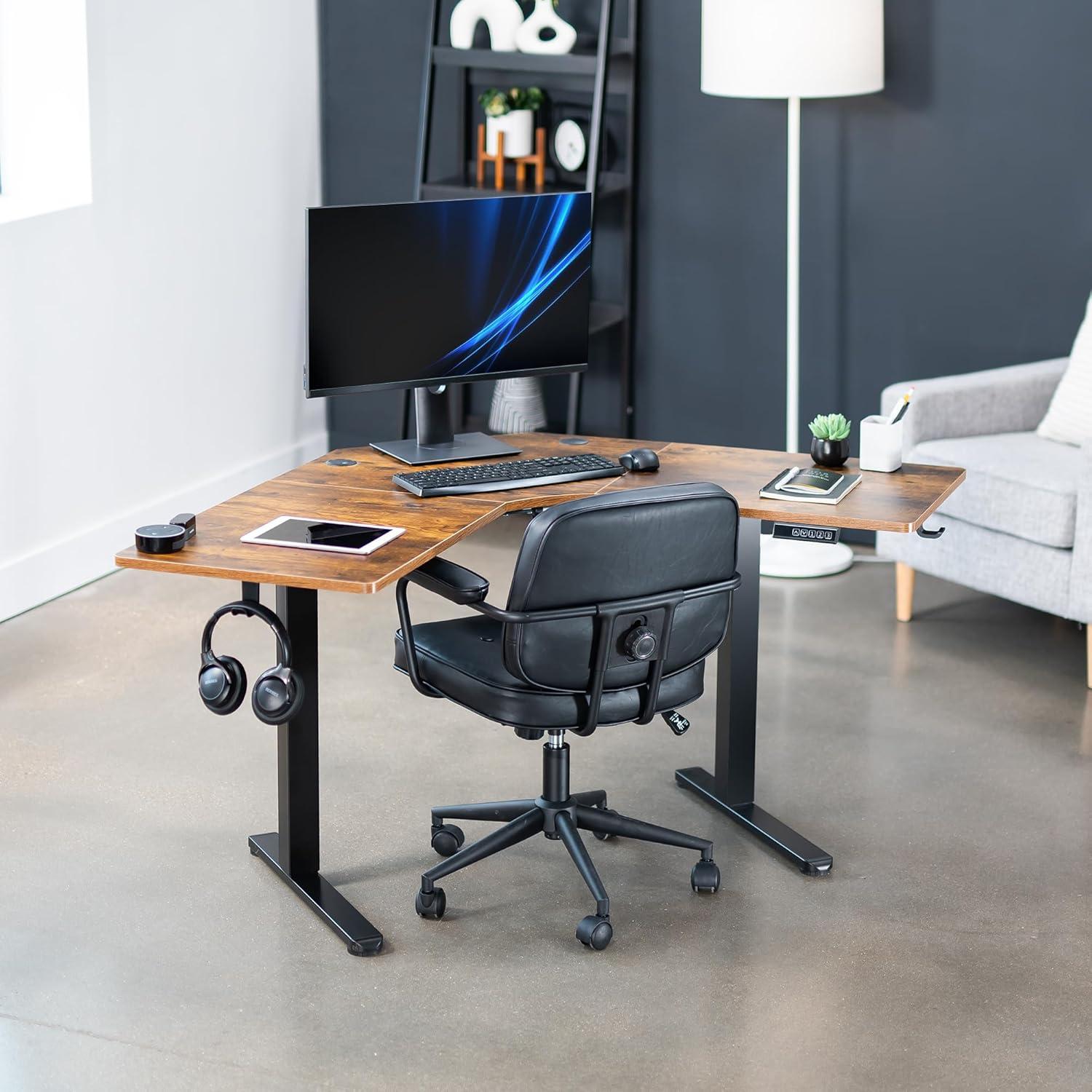 Vintage Brown & Black Electric Adjustable Corner Desk, 47"